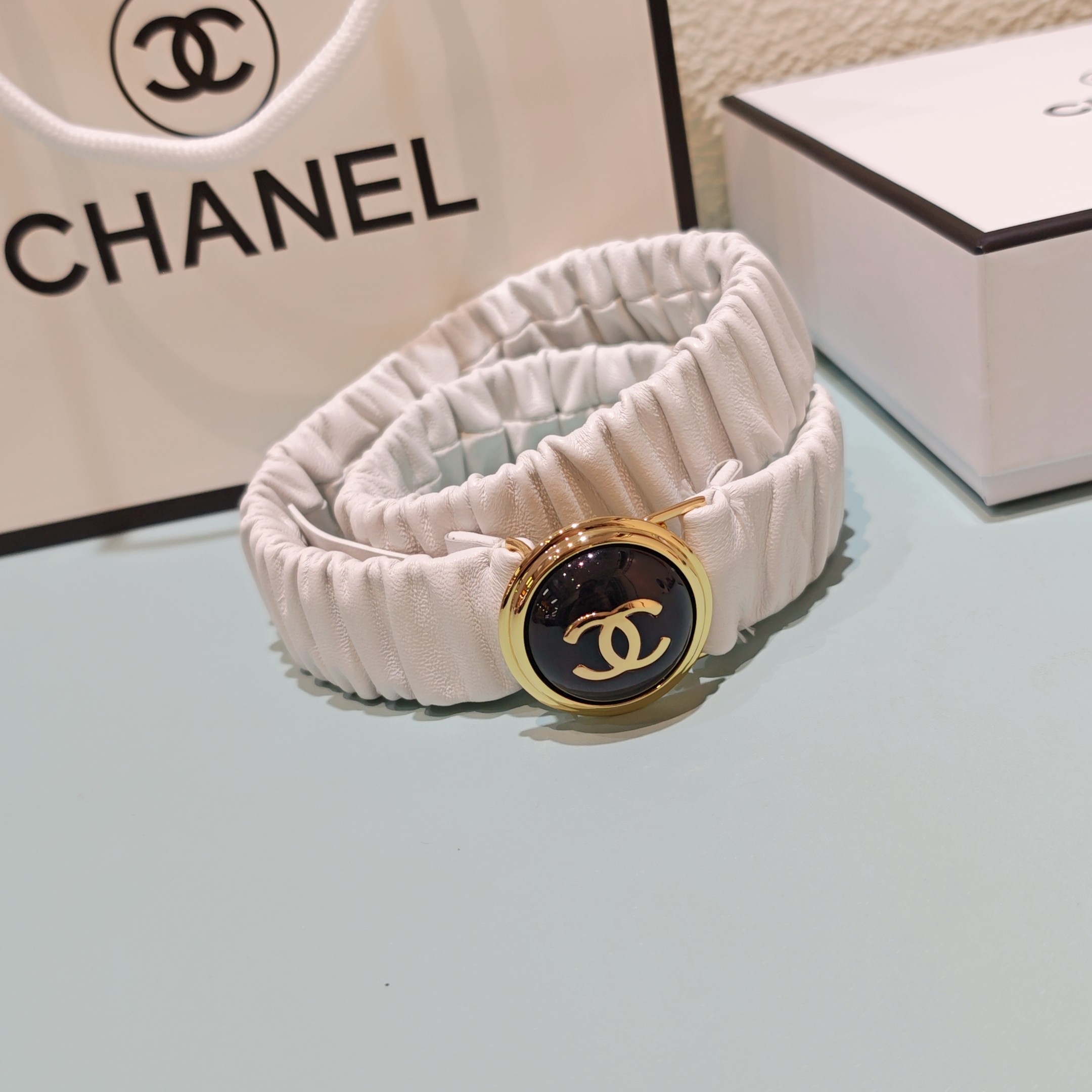 💥💥💥3.0cm香奈儿腰带弹力带，头层羊皮，长度：65.70.75.80.85.90.欧，铜五金珍珠扣 