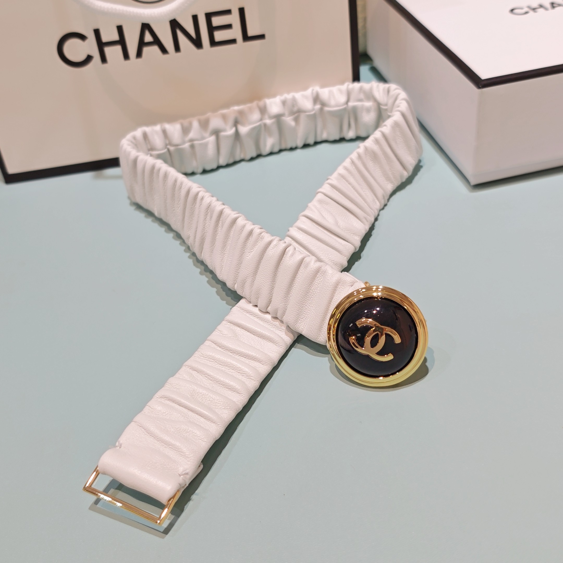 💥💥💥3.0cm香奈儿腰带弹力带，头层羊皮，长度：65.70.75.80.85.90.欧，铜五金珍珠扣 