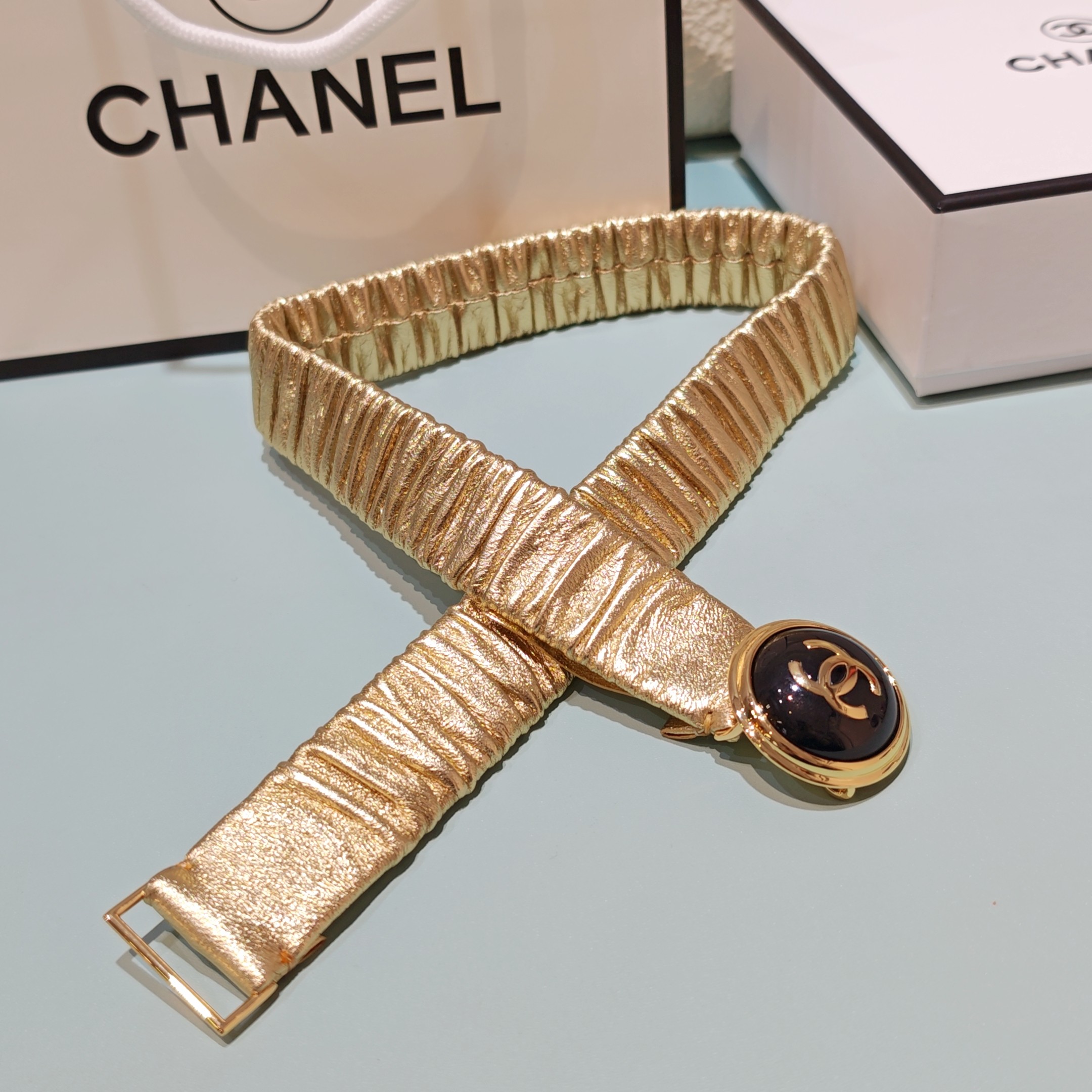 💥💥💥3.0cm香奈儿腰带弹力带，头层羊皮，长度：65.70.75.80.85.90.欧，铜五金珍珠扣 