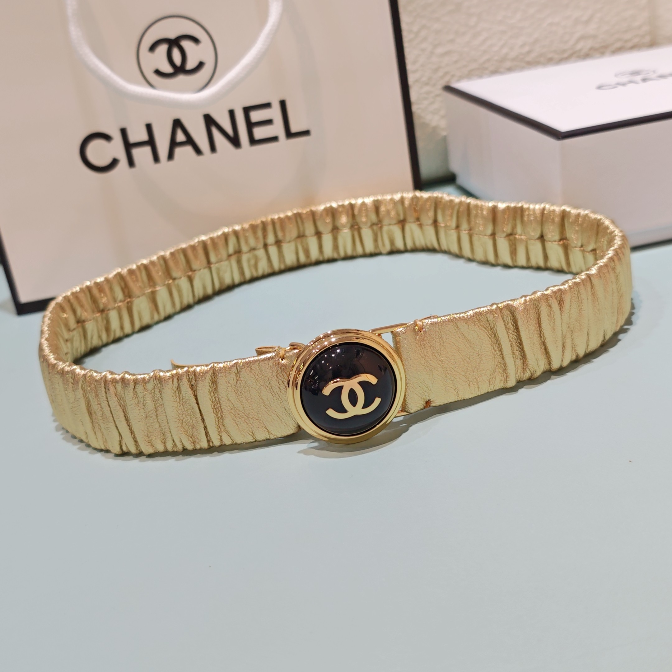 💥💥💥3.0cm香奈儿腰带弹力带，头层羊皮，长度：65.70.75.80.85.90.欧，铜五金珍珠扣 