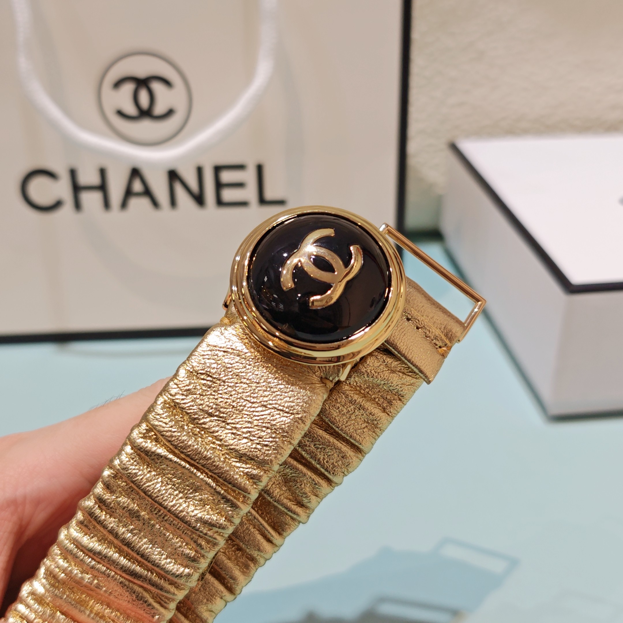 💥💥💥3.0cm香奈儿腰带弹力带，头层羊皮，长度：65.70.75.80.85.90.欧，铜五金珍珠扣 