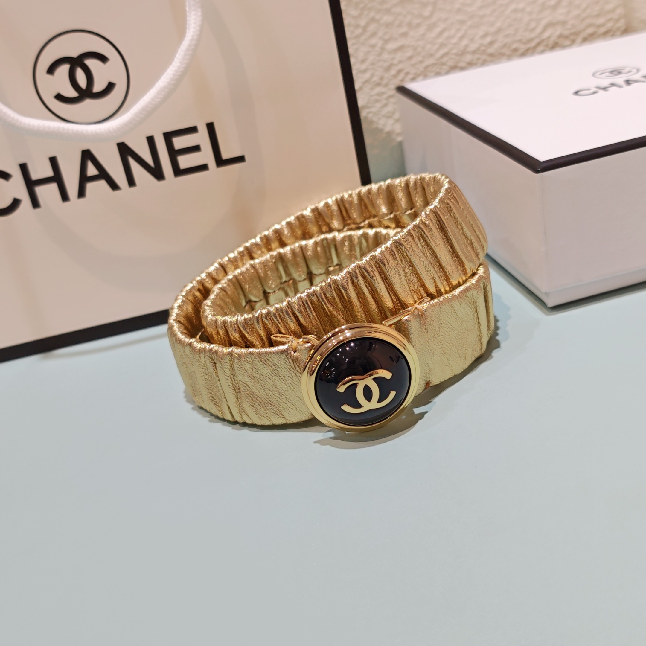 💥💥💥3.0cm香奈儿腰带弹力带，头层羊皮，长度：65.70.75.80.85.90.欧，铜五金珍珠扣 