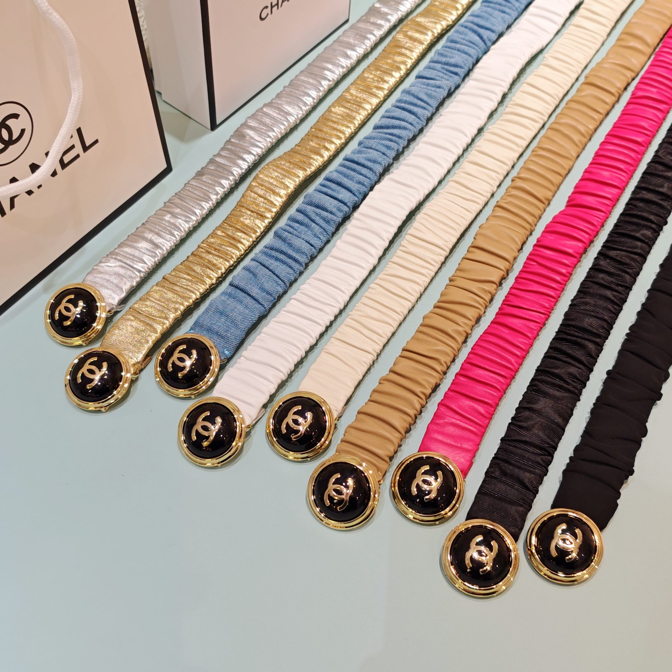 💥💥💥3.0cm香奈儿腰带弹力带，头层羊皮，长度：65.70.75.80.85.90.欧，铜五金珍珠扣 