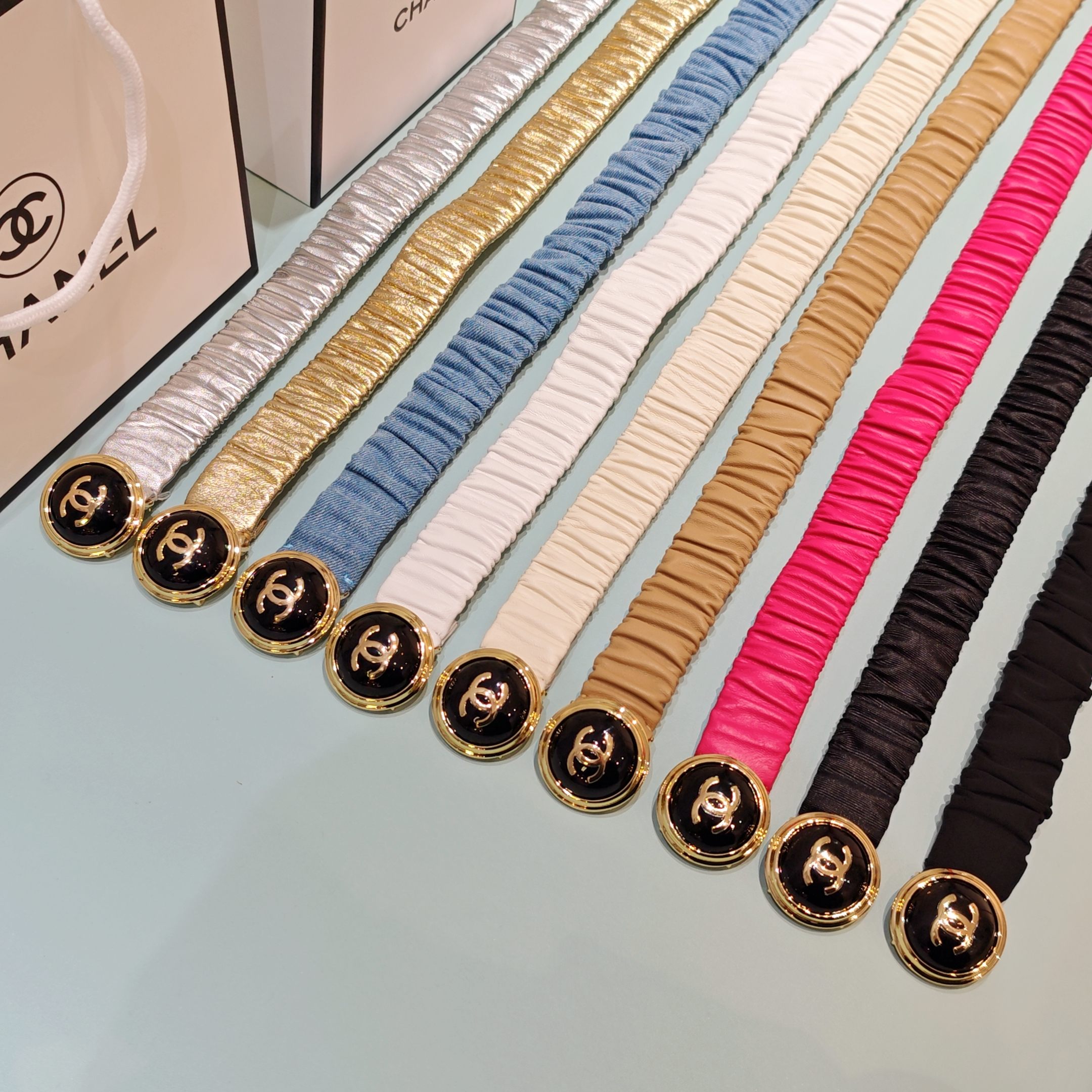 💥💥💥3.0cm香奈儿腰带弹力带，头层羊皮，长度：65.70.75.80.85.90.欧，铜五金珍珠扣 