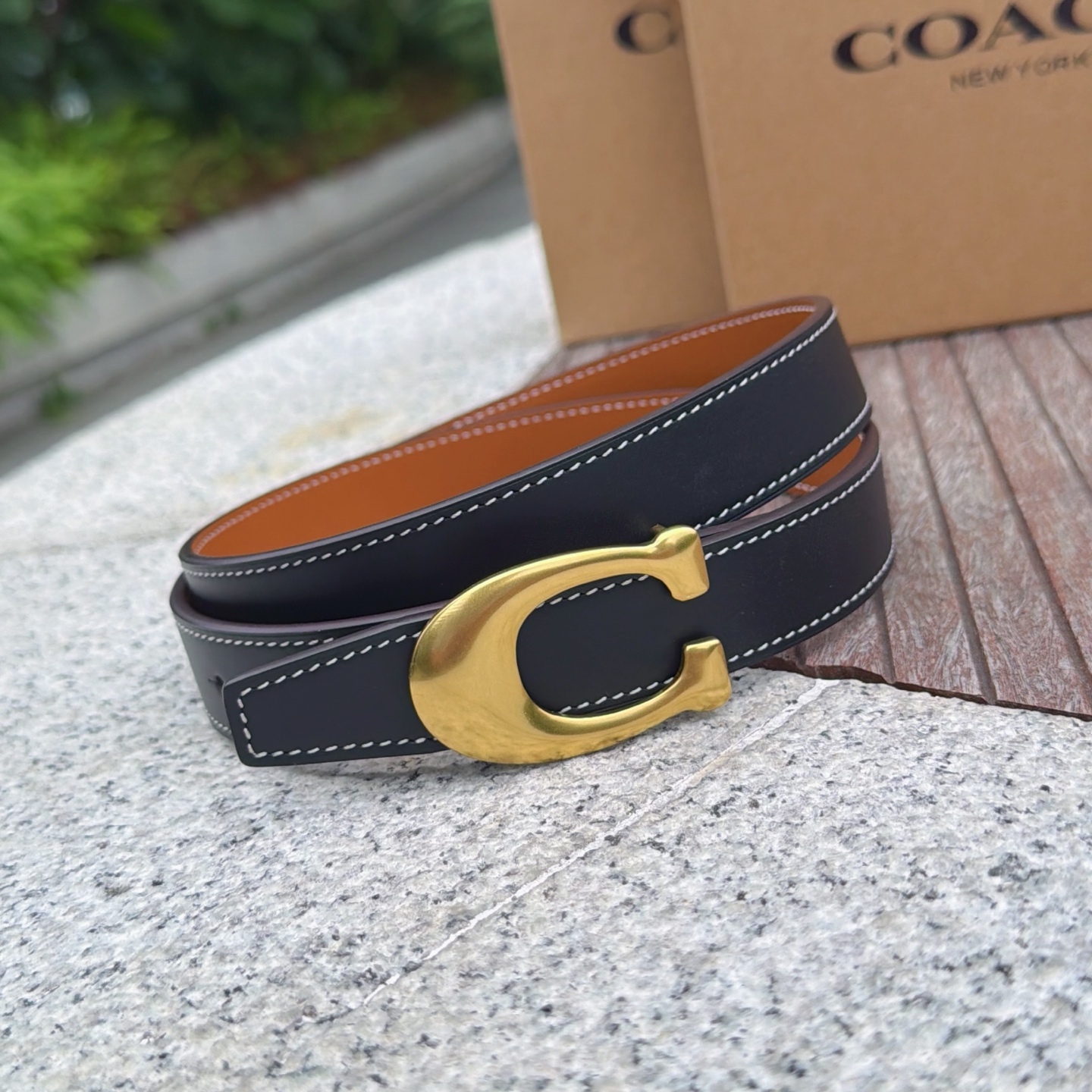2.5cm蔻驰COACH腰带 双面头层牛皮 铜五金扣原版开模定制.