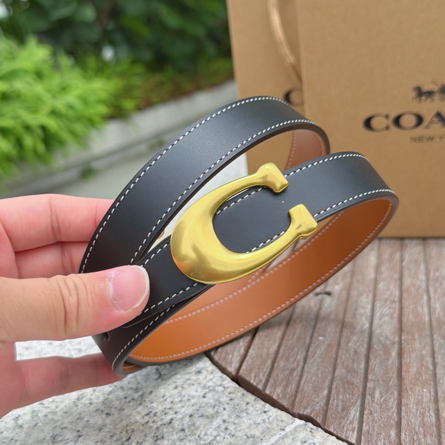 2.5cm蔻驰COACH腰带 双面头层牛皮 铜五金扣原版开模定制.