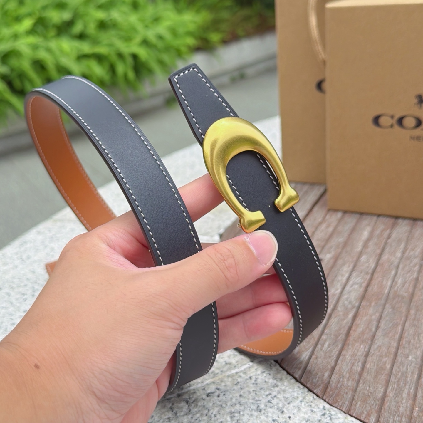 2.5cm蔻驰COACH腰带 双面头层牛皮 铜五金扣原版开模定制.