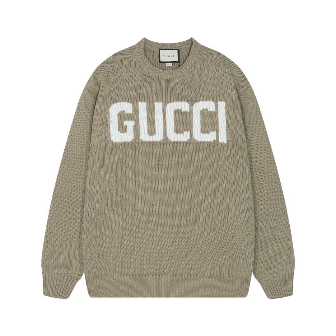 A012 Suéter de lana de cuello redondo con logo en el pecho, nuevo estilo jacquard, Gucci, unisex, colores: azul real, c…
