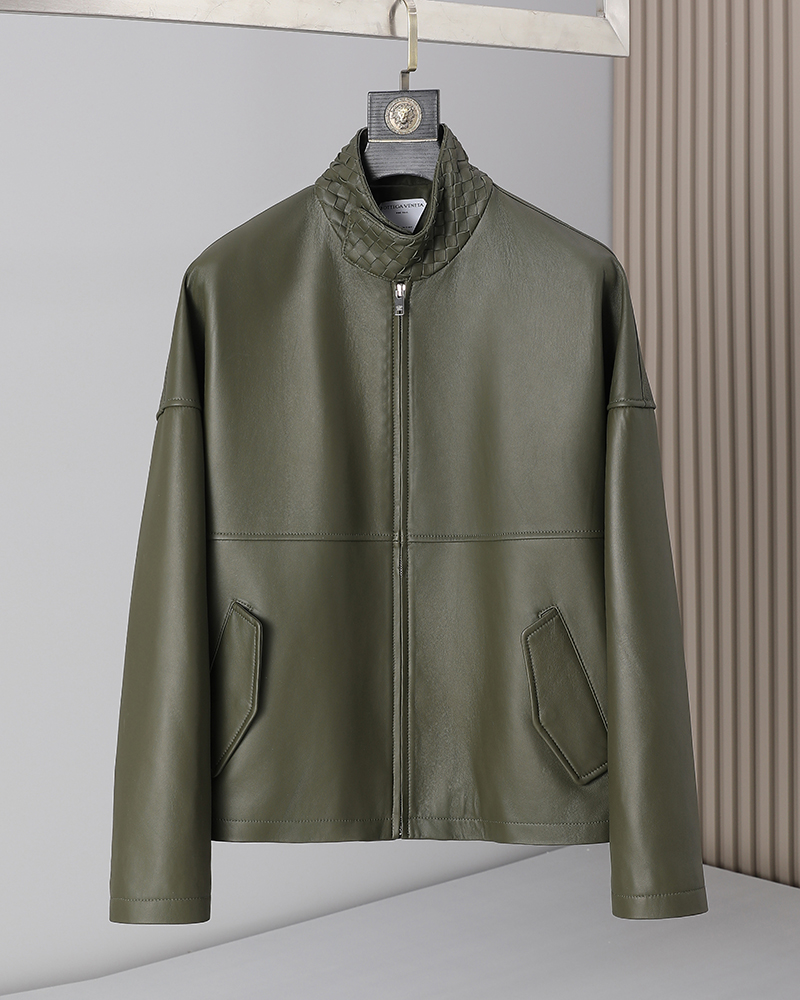 Bottega Veneta Olive Stand Collar Zip Jacket
