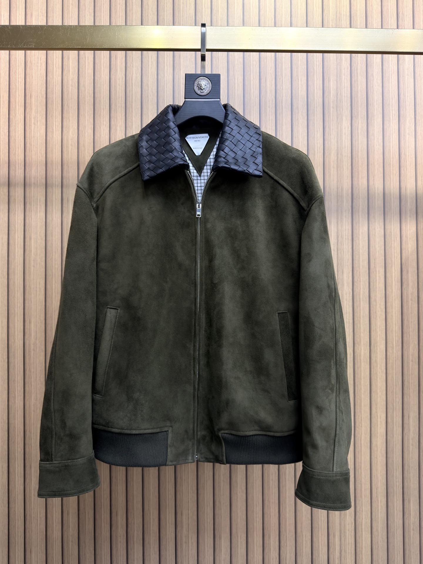 Bottega Veneta Olive Contrast Collar Zip Jacket