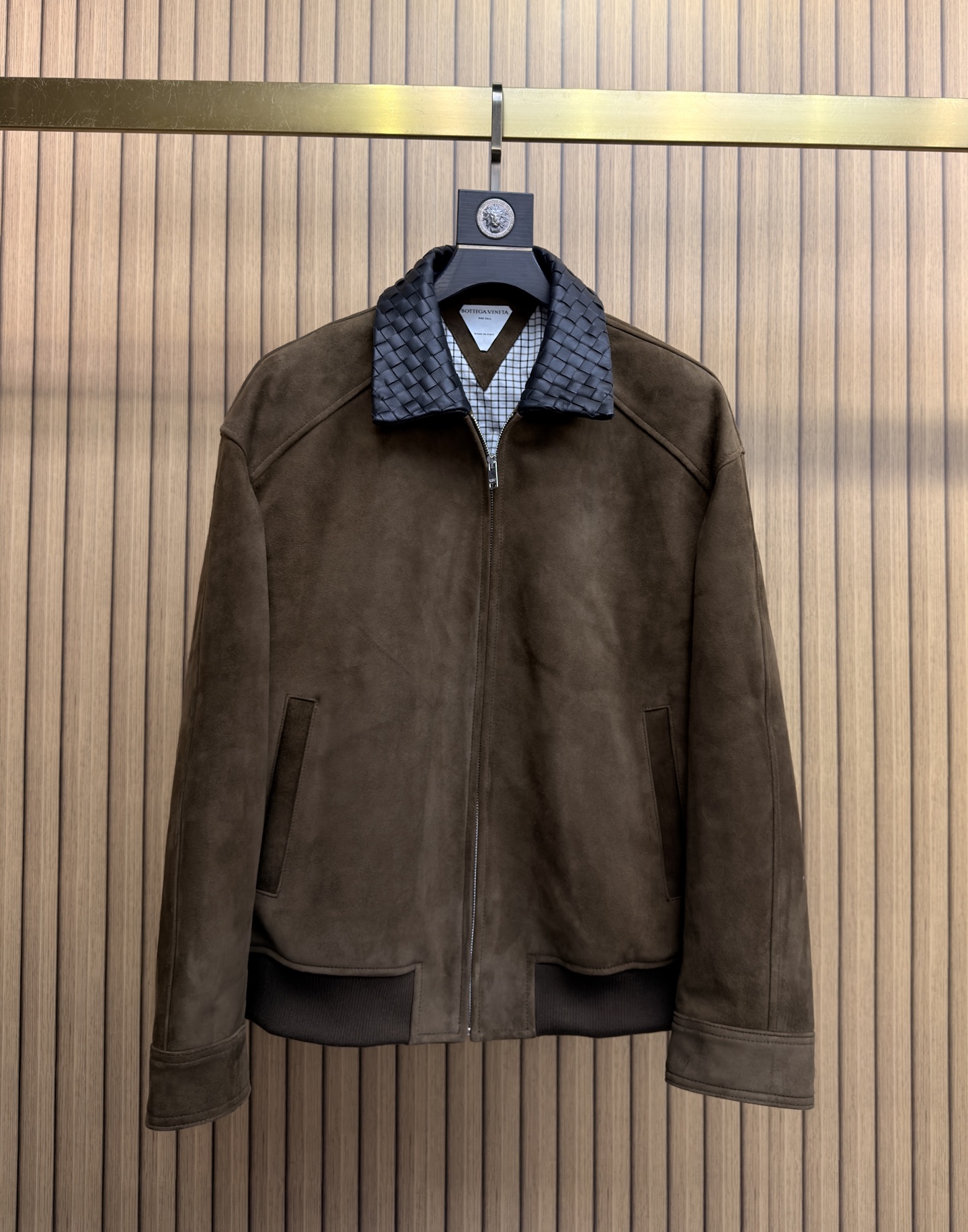 Bottega Veneta Brown Contrast Collar Zip Jacket