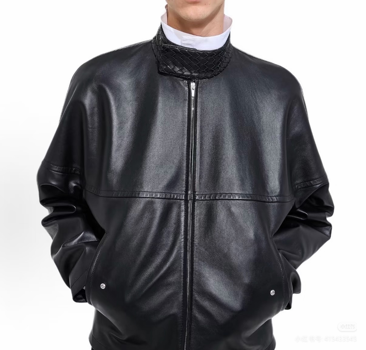 Bottega Veneta Black Stand Collar Zip Jacket