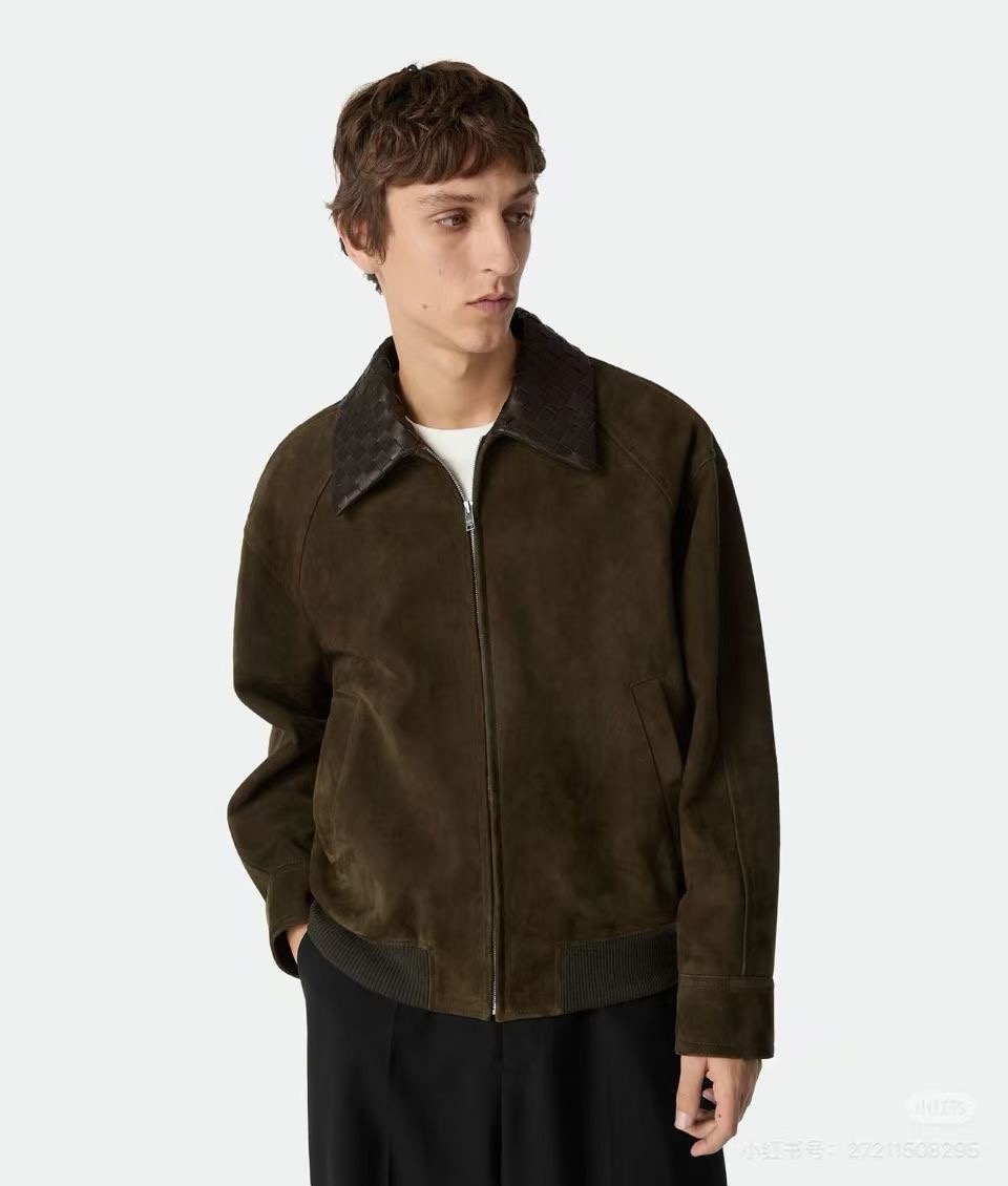 Bottega Veneta Brown Contrast Collar Zip Jacket