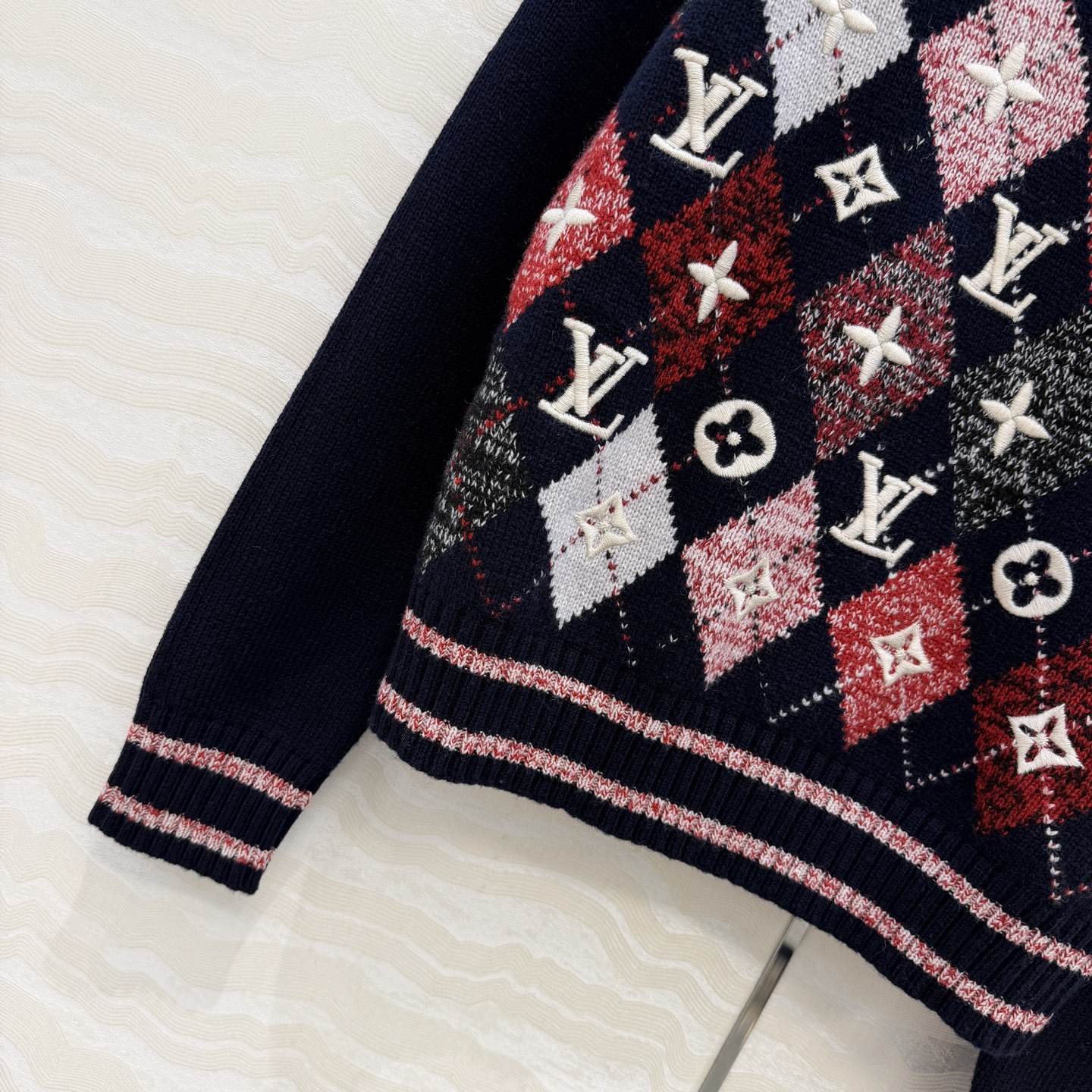 高端原单品质！❤️L滑雪系列Monogram重工立体刺绣logo菱格配色提花毛衣！海军蓝撞色嵌花工艺贯穿时髦高级感！进口
