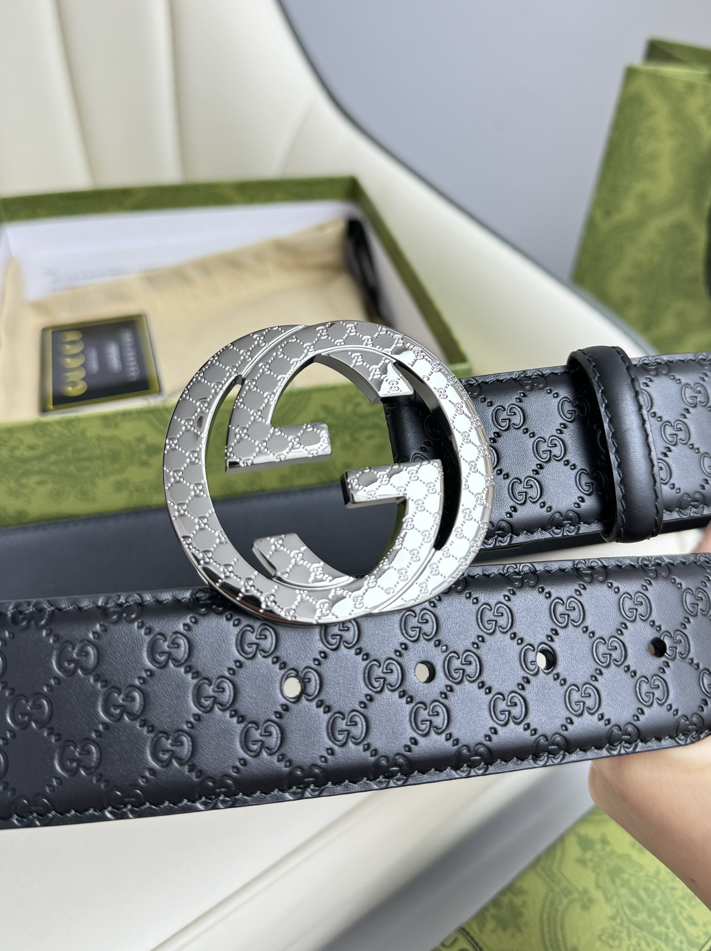 Gucci原厂精密电渡扣头意大利原厂皮宽4.0cm代购级