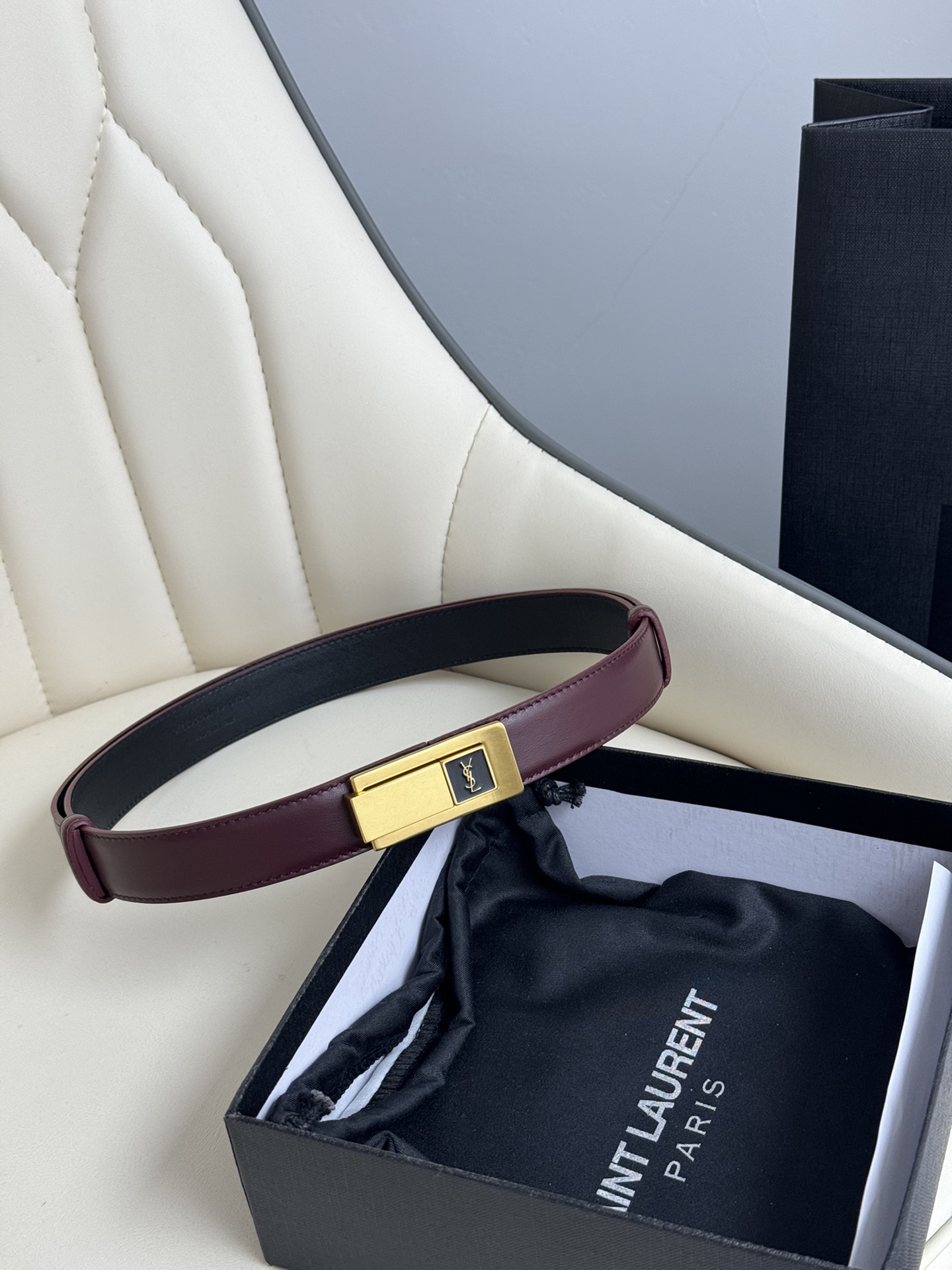  Saint Laurent 圣罗兰女士腰带皮带 原厂真金电渡扣头，意大利原厂皮，宽2.5cm，代购级。