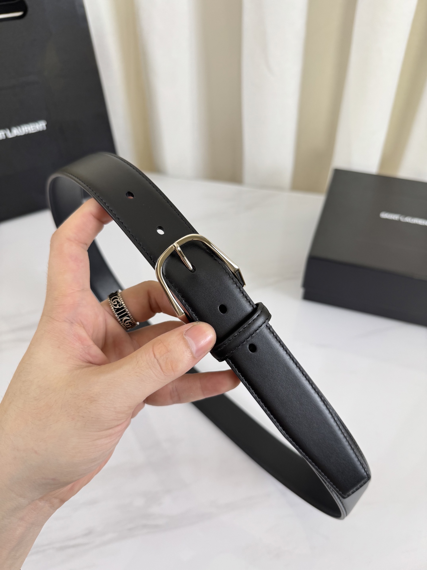 2025 开春秀款Saint Laurent 圣罗兰女士腰带皮带 原厂真金电渡扣头，意大利原厂皮，宽3.