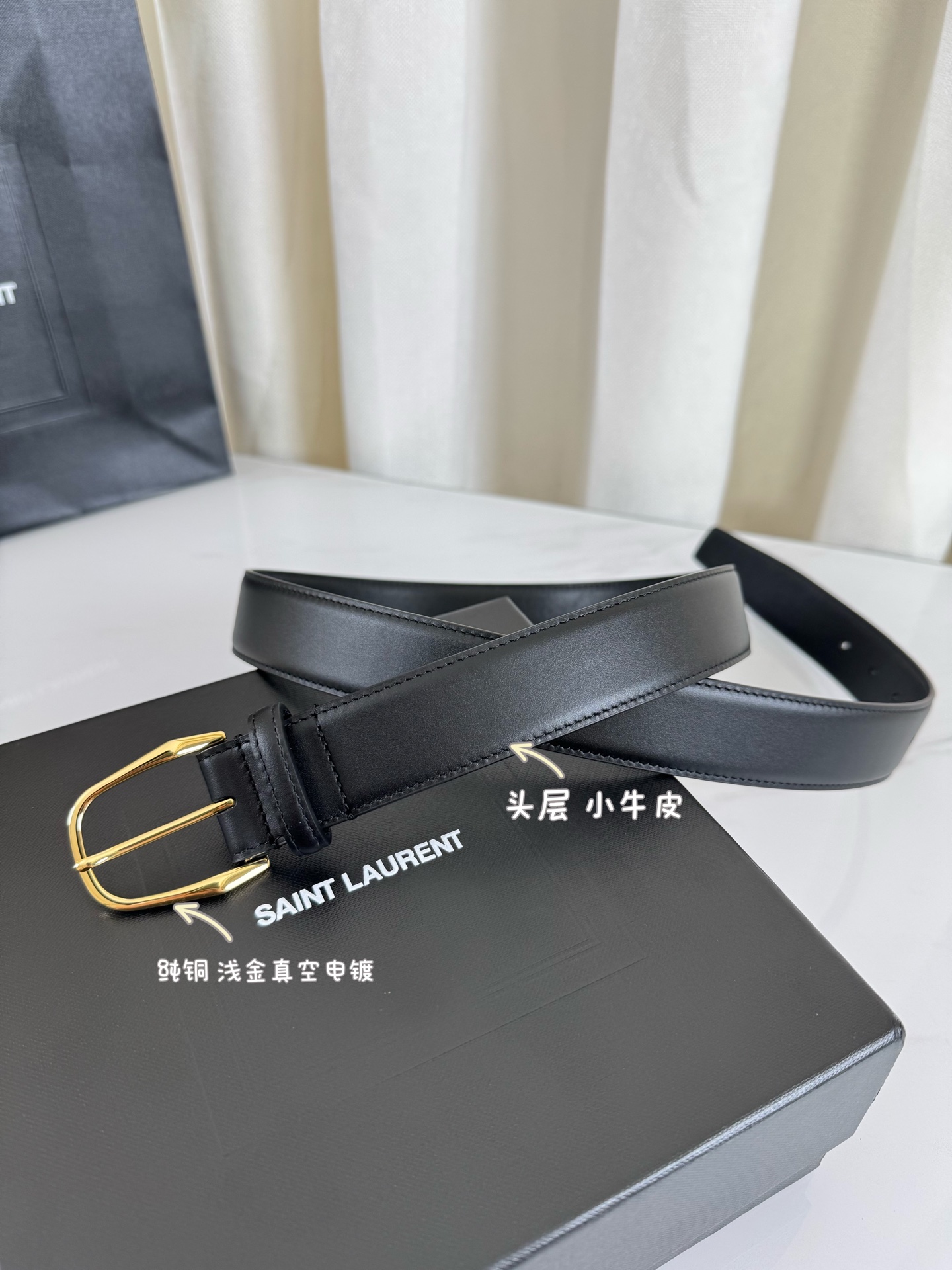 2025 开春秀款Saint Laurent 圣罗兰女士腰带皮带 原厂真金电渡扣头，意大利原厂皮，宽3.