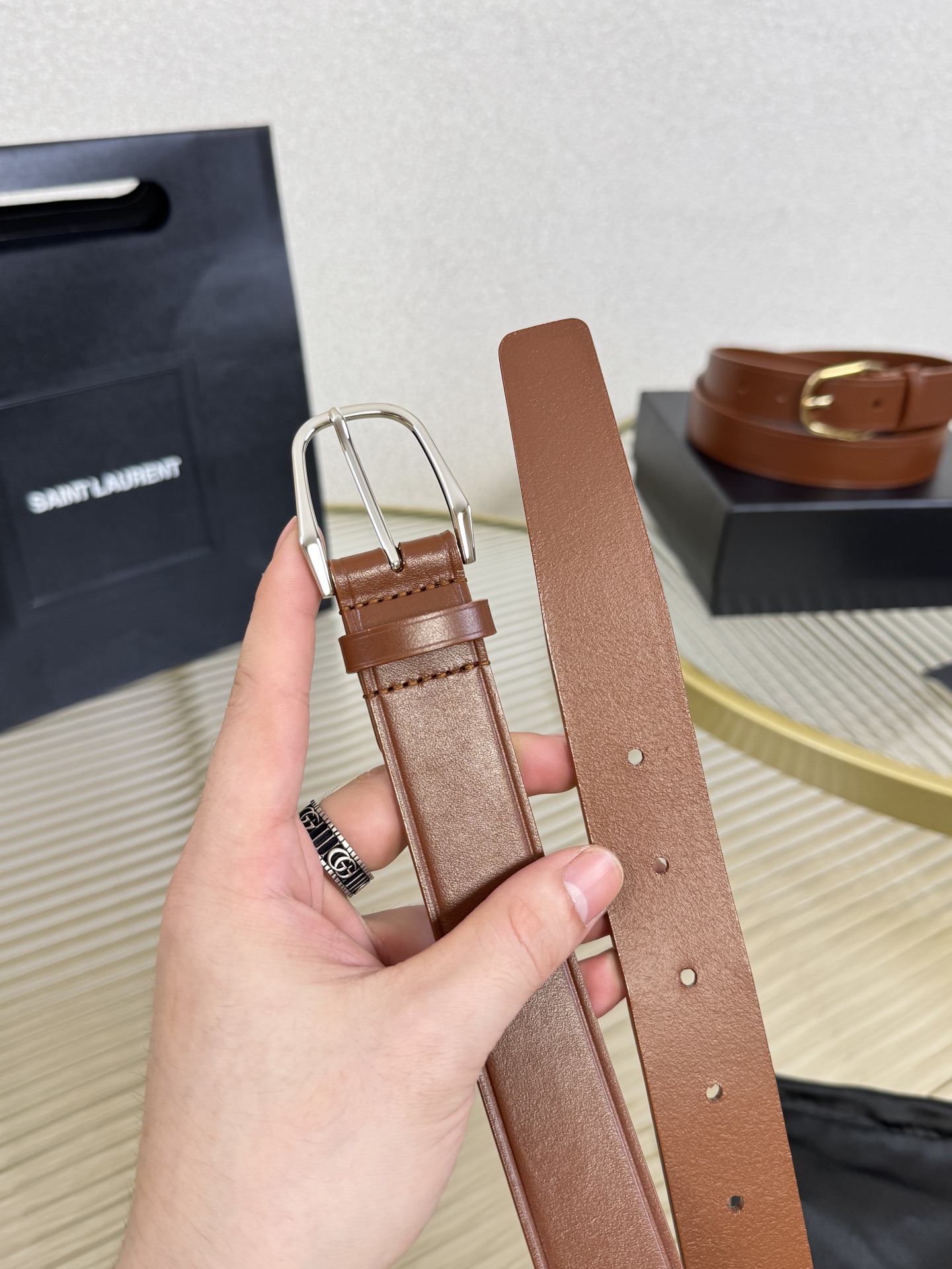 2025 开春秀款Saint Laurent 圣罗兰女士腰带皮带 原厂真金电渡扣头，意大利原厂皮，宽3.