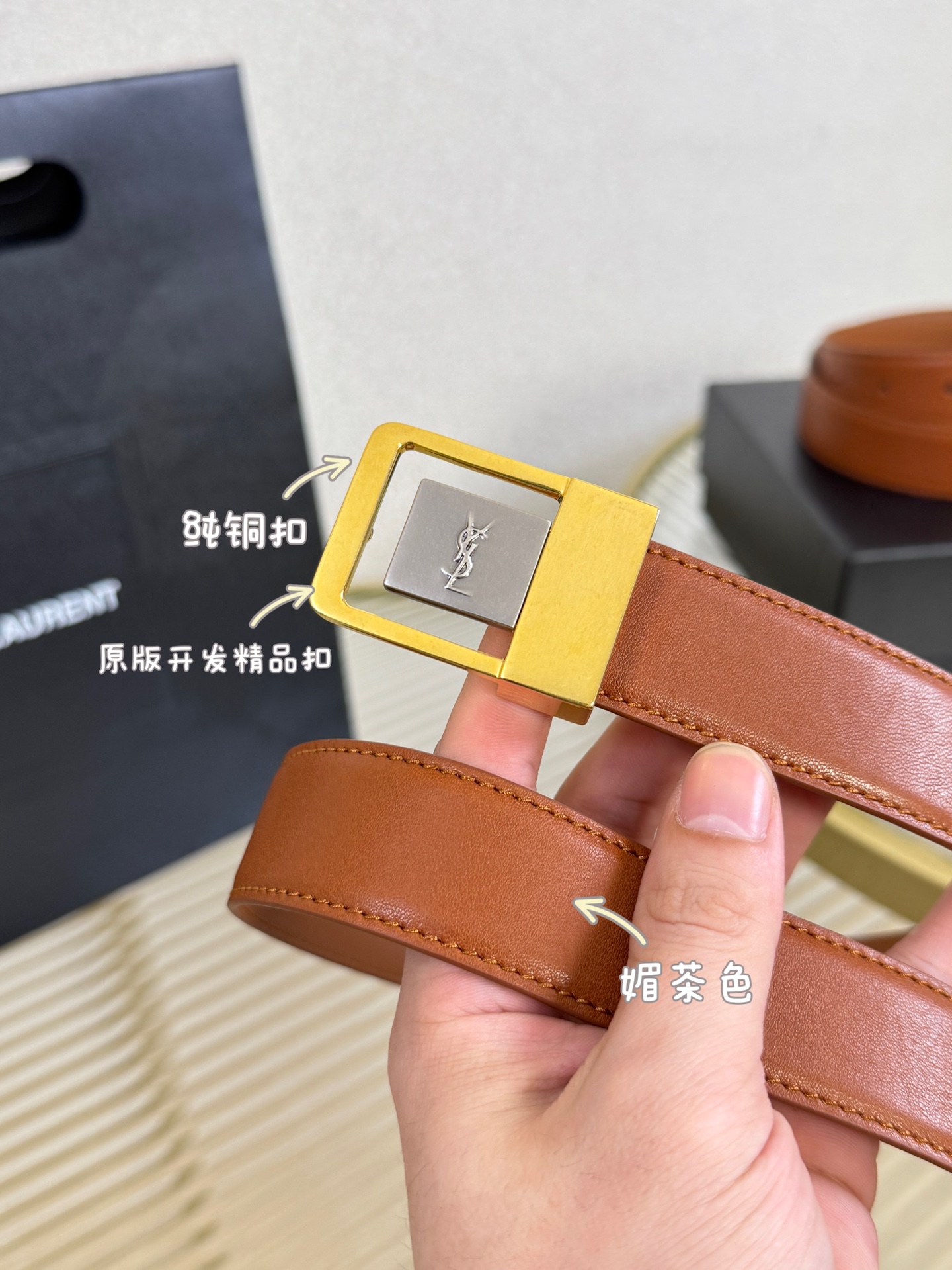 2025 开春秀款Saint Laurent 圣罗兰女士腰带皮带 原厂真金电渡扣头，意大利原厂皮，宽3.