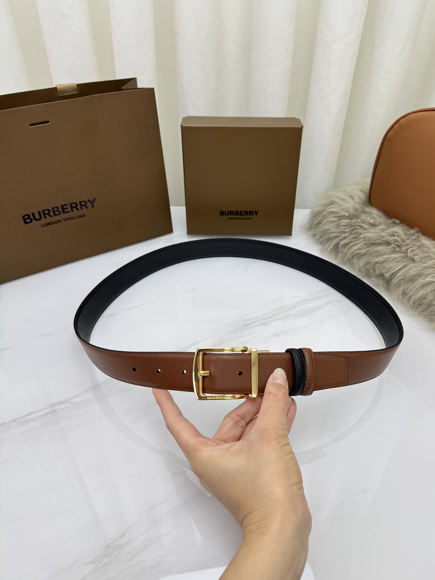 Burberry Reversible Leather Belt 