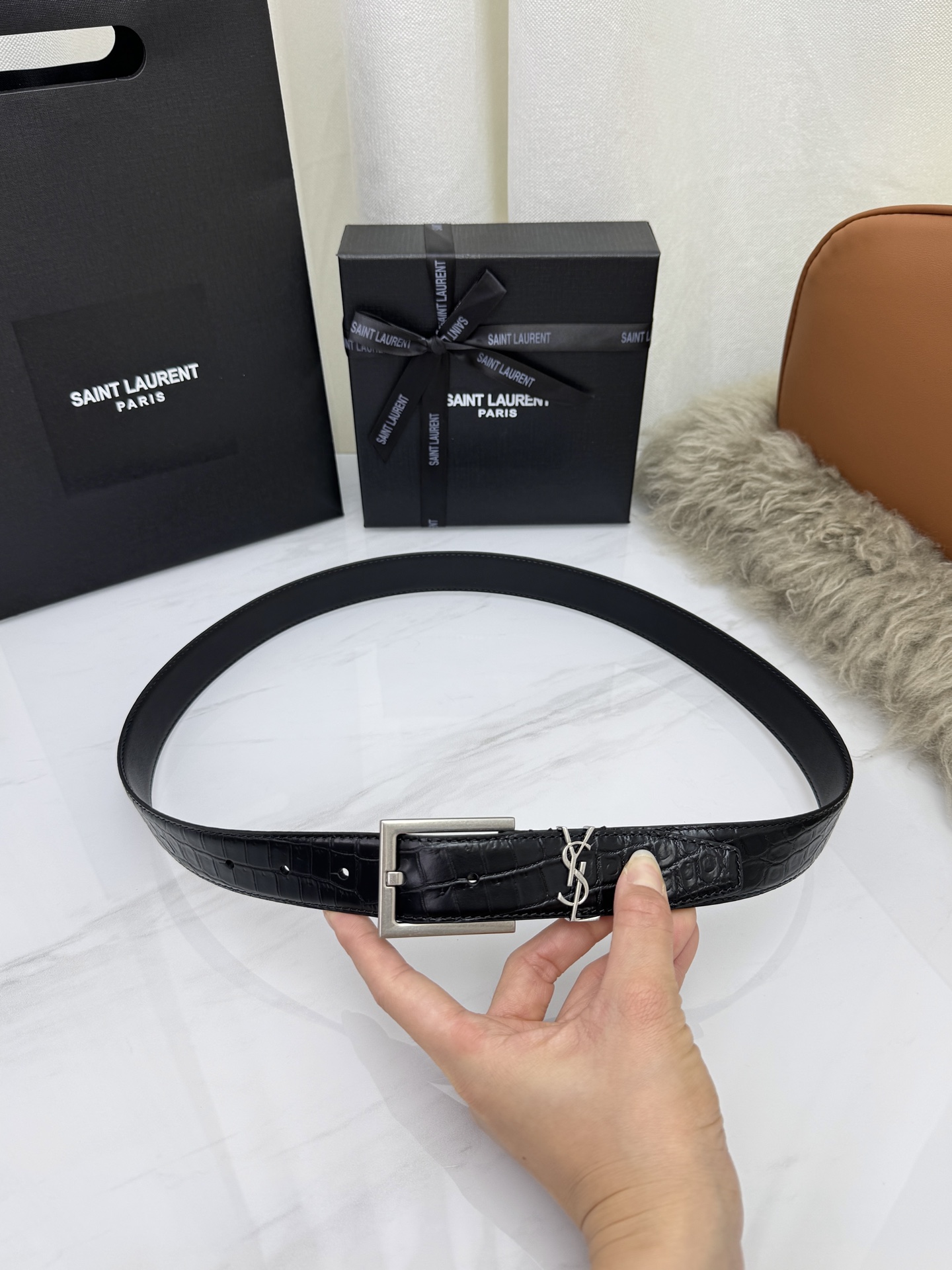 Saint Laurent 圣罗兰女士腰带皮带 原厂真金电渡扣头，意大利原厂皮，宽3.0cm，代购级。