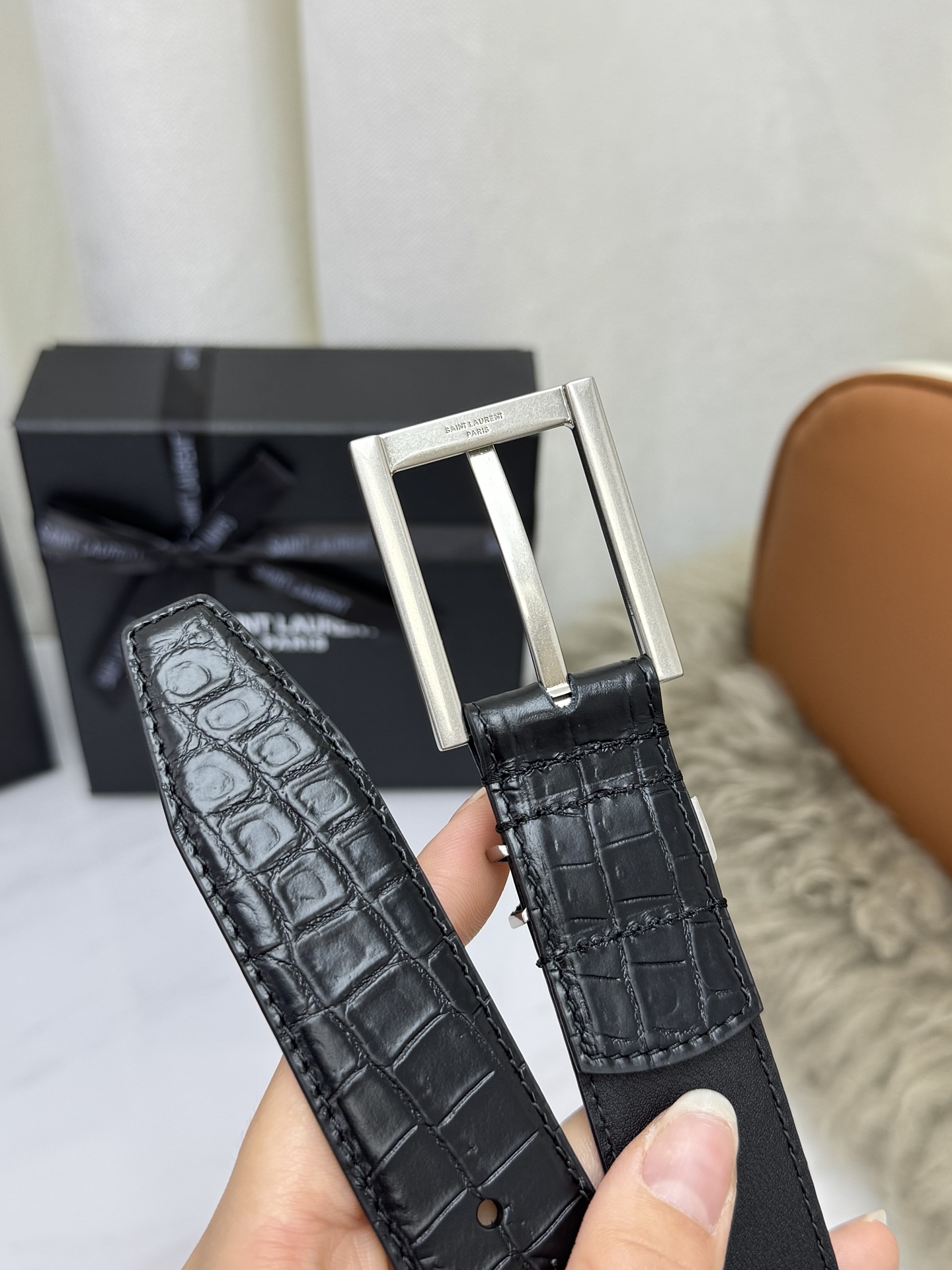 Saint Laurent 圣罗兰女士腰带皮带 原厂真金电渡扣头，意大利原厂皮，宽3.0cm，代购级。