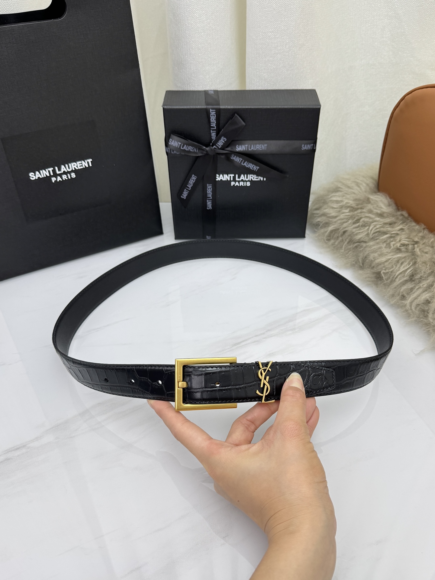 Saint Laurent 圣罗兰女士腰带皮带 原厂真金电渡扣头，意大利原厂皮，宽3.0cm，代购级。