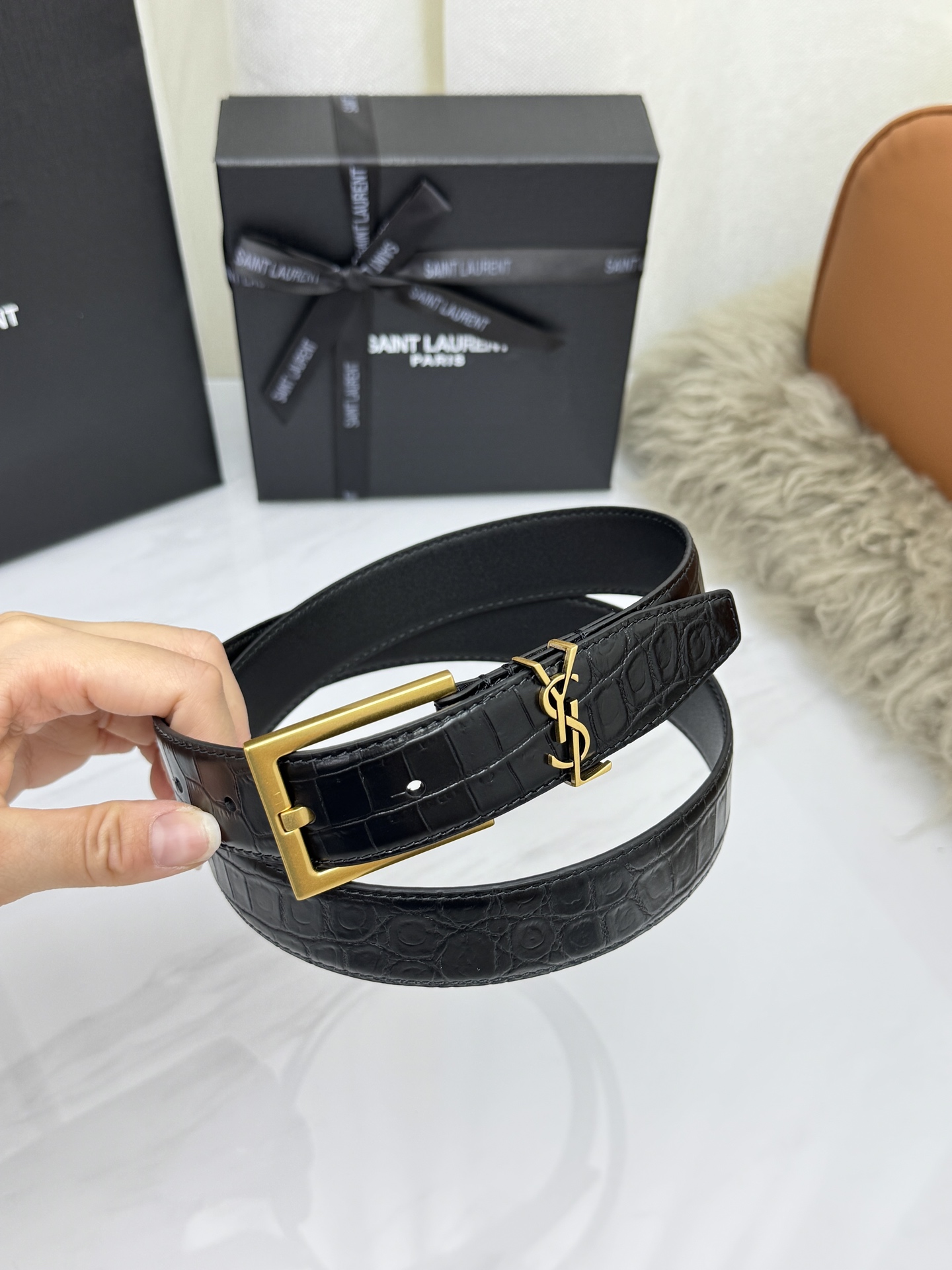 Saint Laurent 圣罗兰女士腰带皮带 原厂真金电渡扣头，意大利原厂皮，宽3.0cm，代购级。