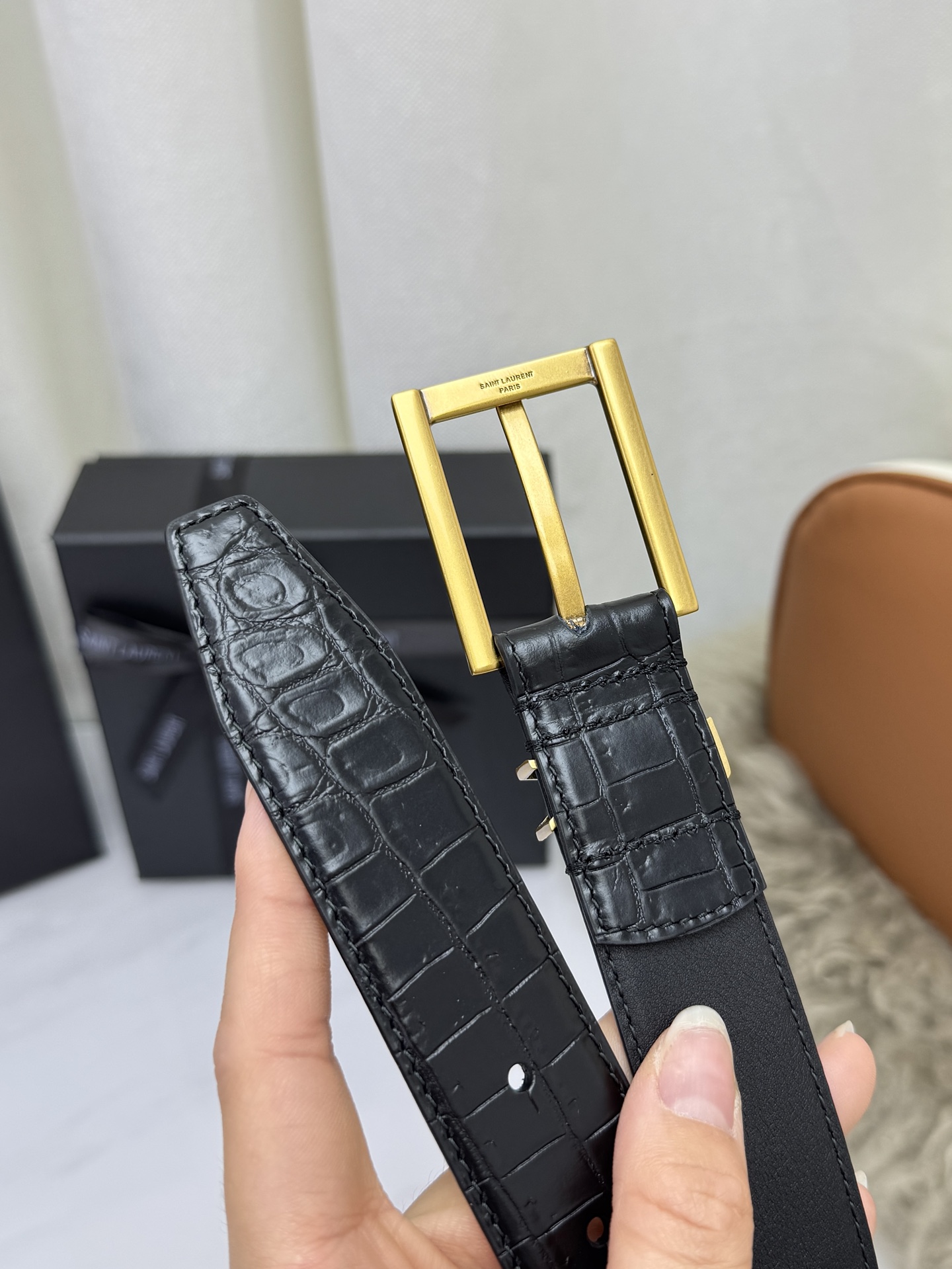 Saint Laurent 圣罗兰女士腰带皮带 原厂真金电渡扣头，意大利原厂皮，宽3.0cm，代购级。