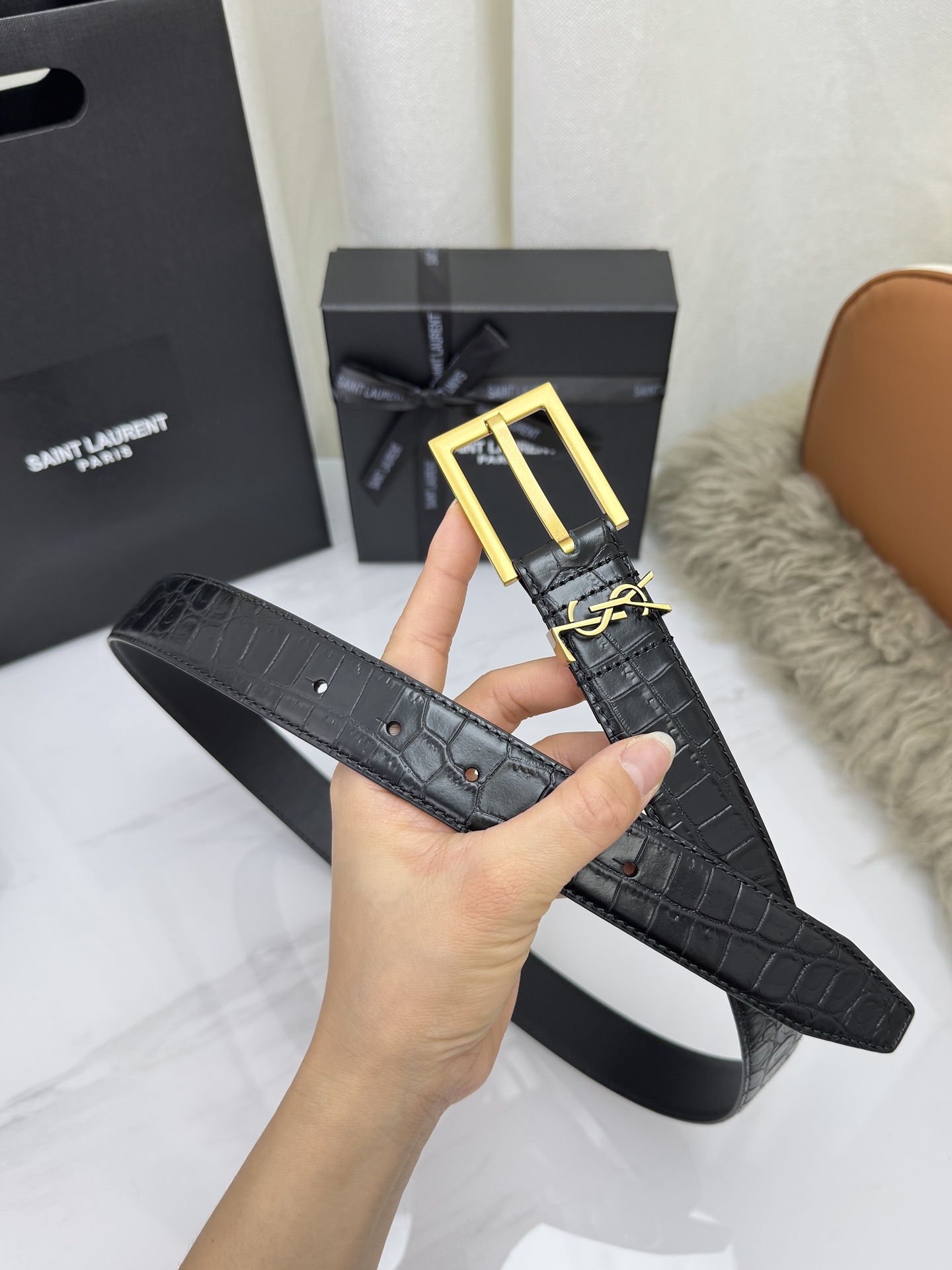 Saint Laurent 圣罗兰女士腰带皮带 原厂真金电渡扣头，意大利原厂皮，宽3.0cm，代购级。