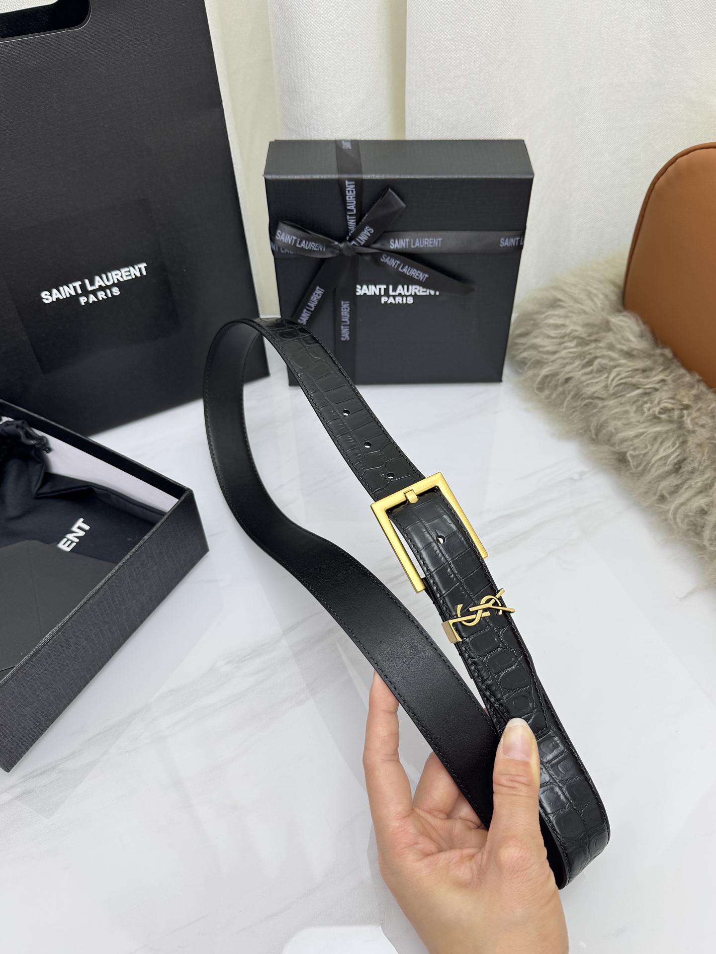 Saint Laurent 圣罗兰女士腰带皮带 原厂真金电渡扣头，意大利原厂皮，宽3.0cm，代购级。