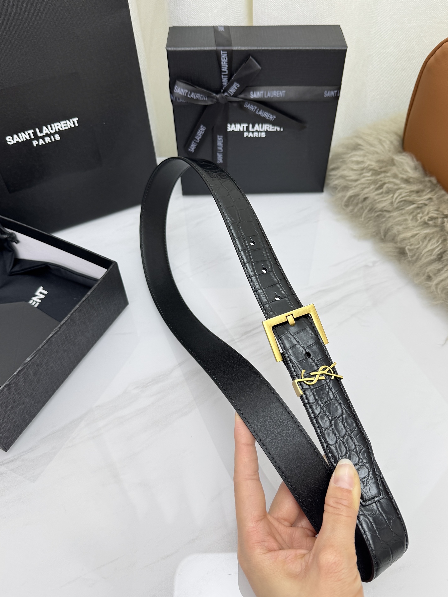 Saint Laurent 圣罗兰女士腰带皮带 原厂真金电渡扣头，意大利原厂皮，宽3.0cm，代购级。