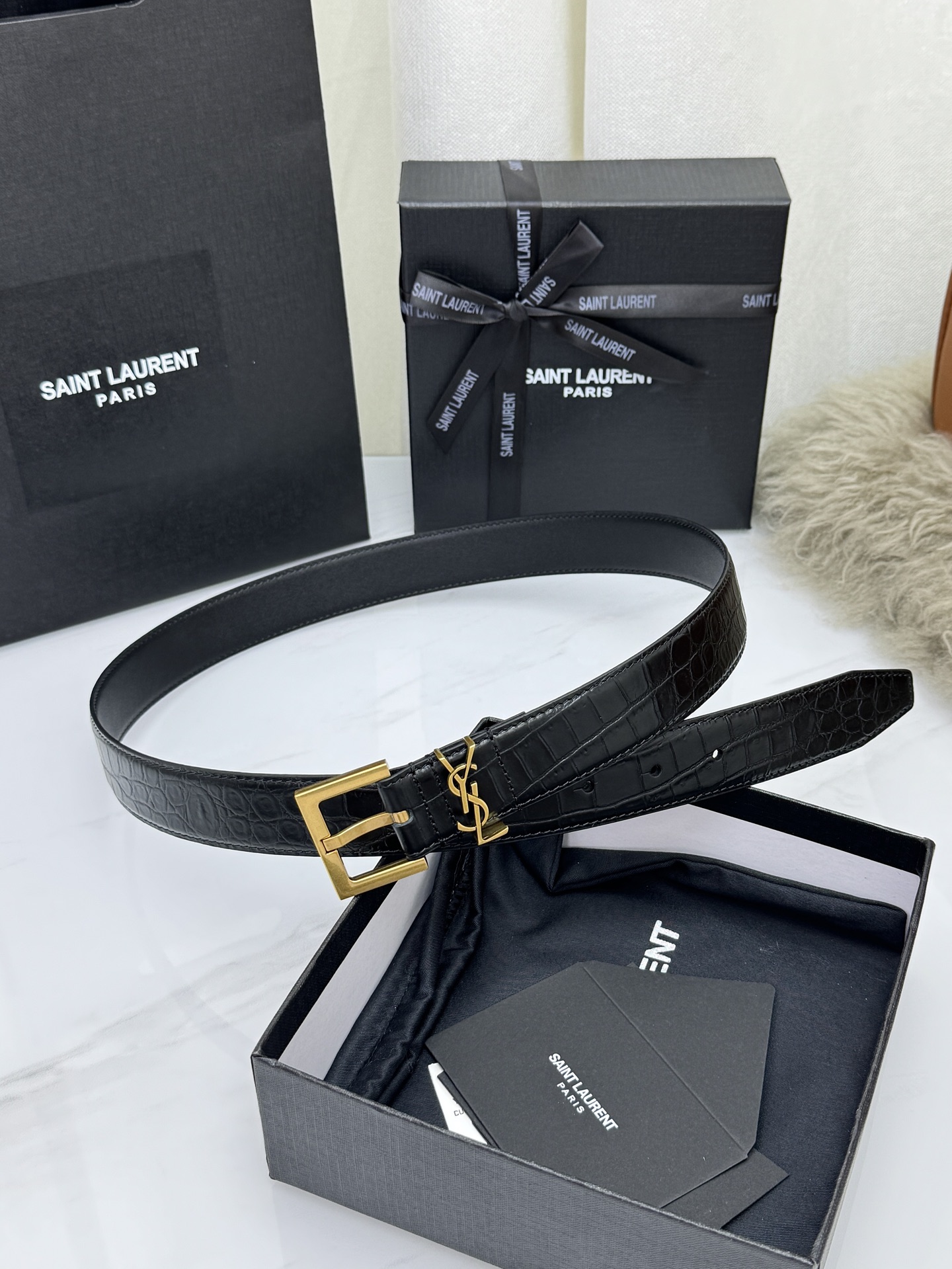 Saint Laurent 圣罗兰女士腰带皮带 原厂真金电渡扣头，意大利原厂皮，宽3.0cm，代购级。