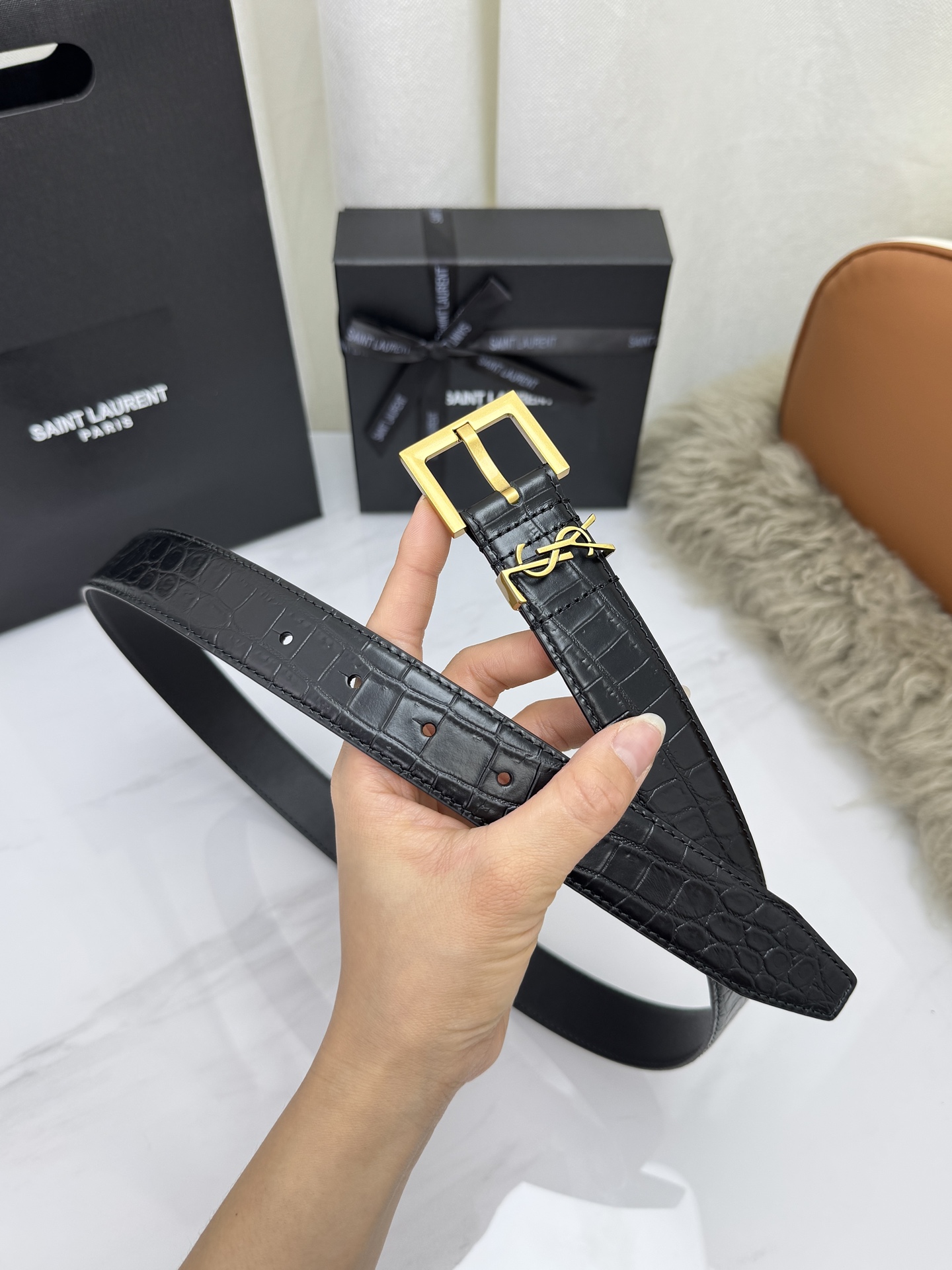 Saint Laurent 圣罗兰女士腰带皮带 原厂真金电渡扣头，意大利原厂皮，宽3.0cm，代购级。