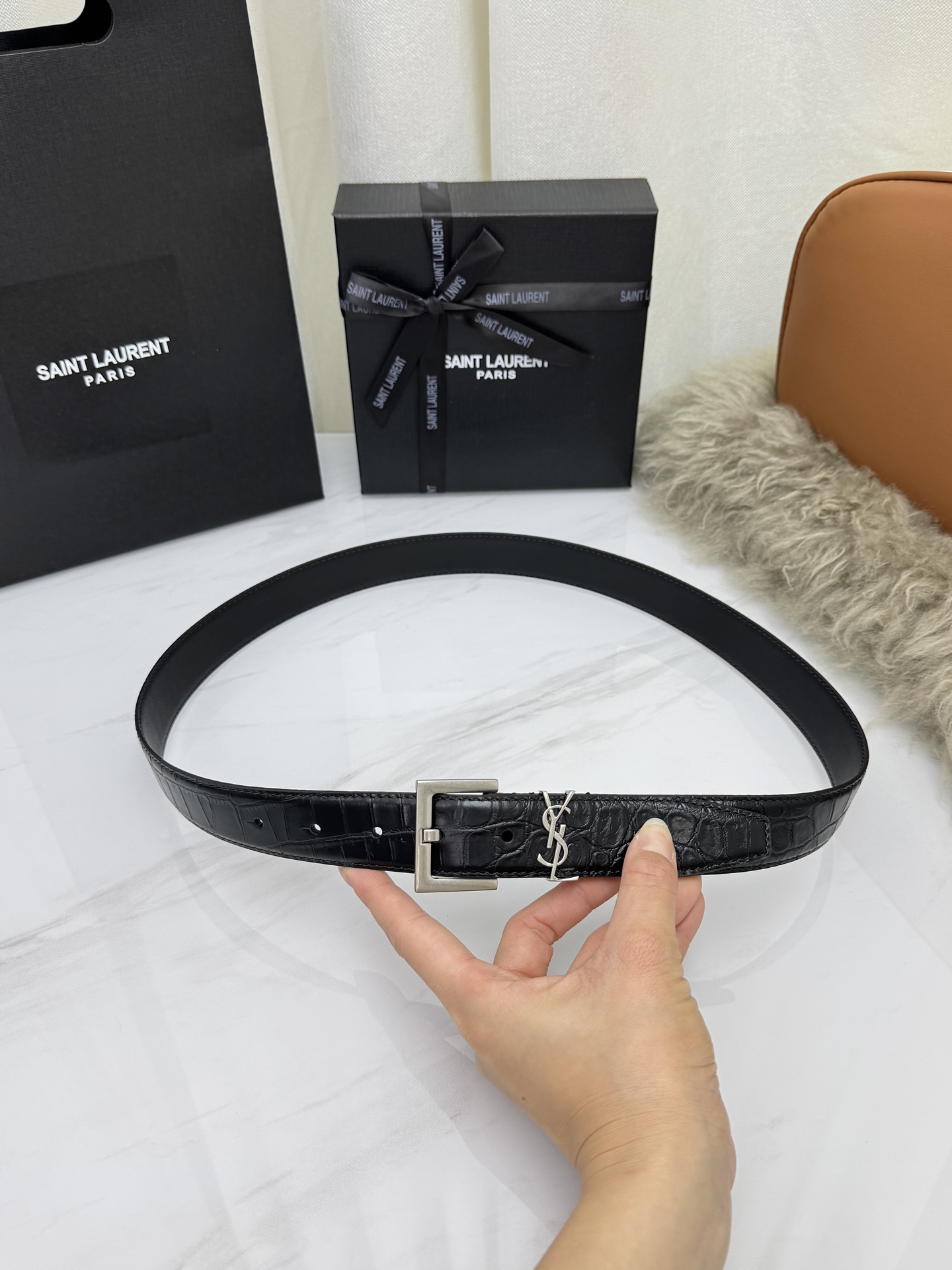 Saint Laurent 圣罗兰女士腰带皮带 原厂真金电渡扣头，意大利原厂皮，宽3.0cm，代购级。