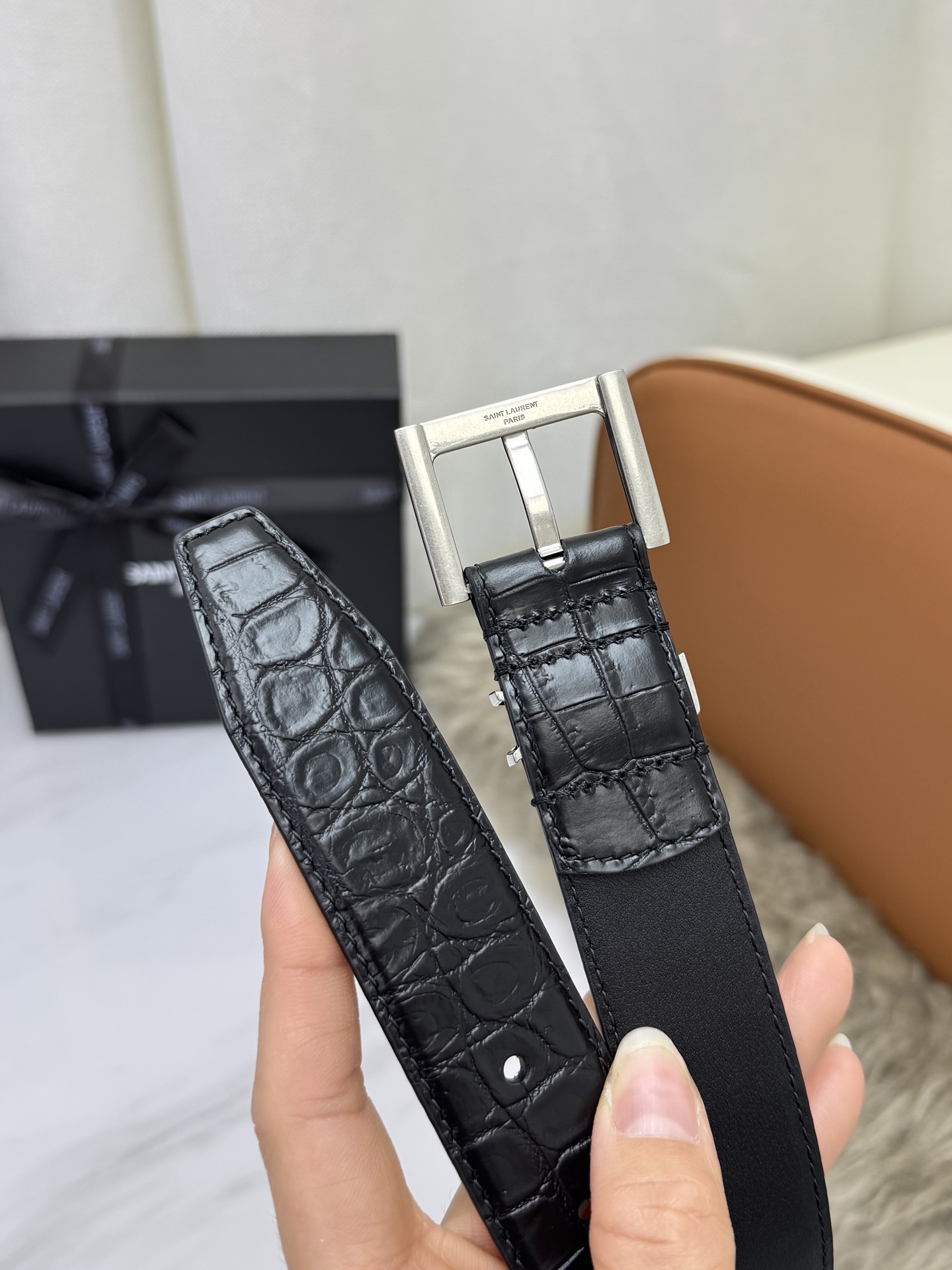 Saint Laurent 圣罗兰女士腰带皮带 原厂真金电渡扣头，意大利原厂皮，宽3.0cm，代购级。
