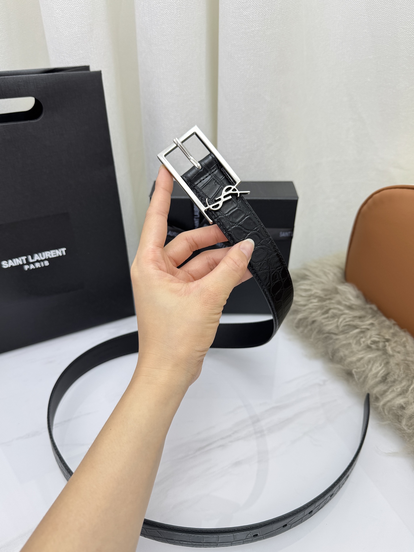 Saint Laurent 圣罗兰女士腰带皮带 原厂真金电渡扣头，意大利原厂皮，宽3.0cm，代购级。