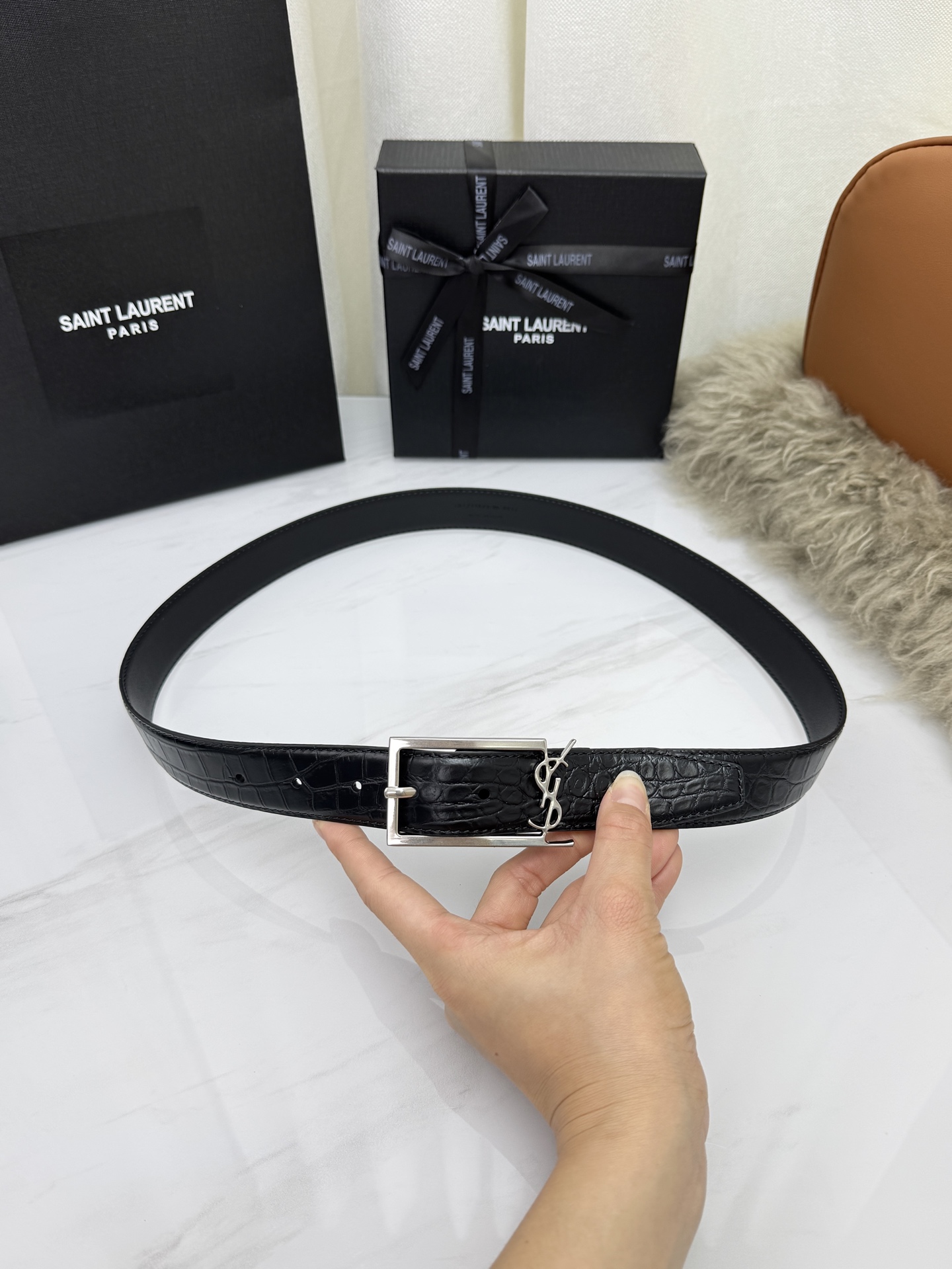 Saint Laurent 圣罗兰女士腰带皮带 原厂真金电渡扣头，意大利原厂皮，宽3.0cm，代购级。