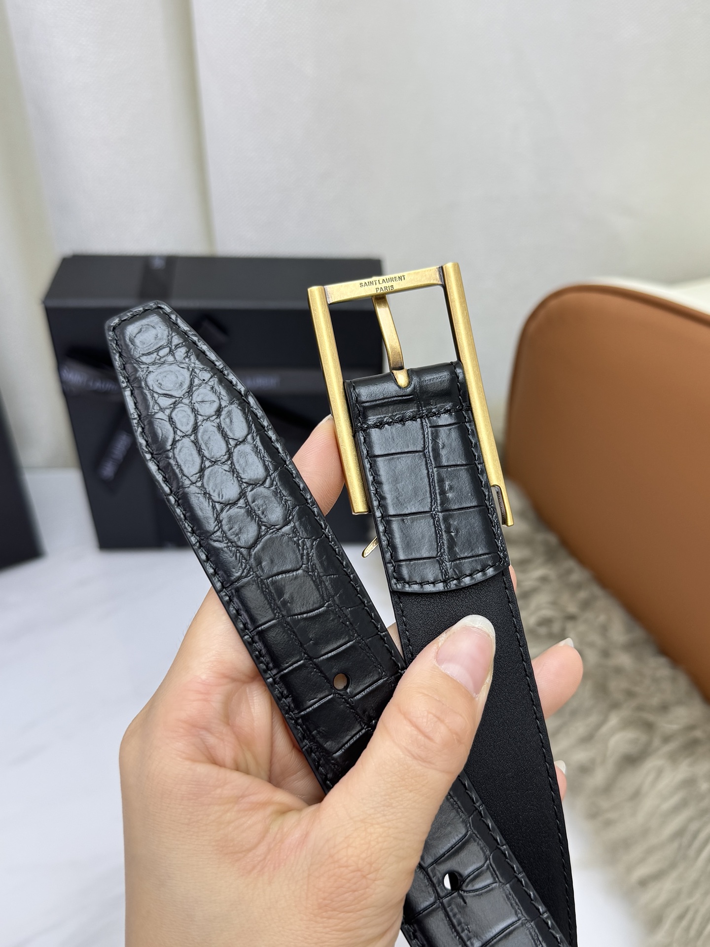Saint Laurent 圣罗兰女士腰带皮带 原厂真金电渡扣头，意大利原厂皮，宽3.0cm，代购级。