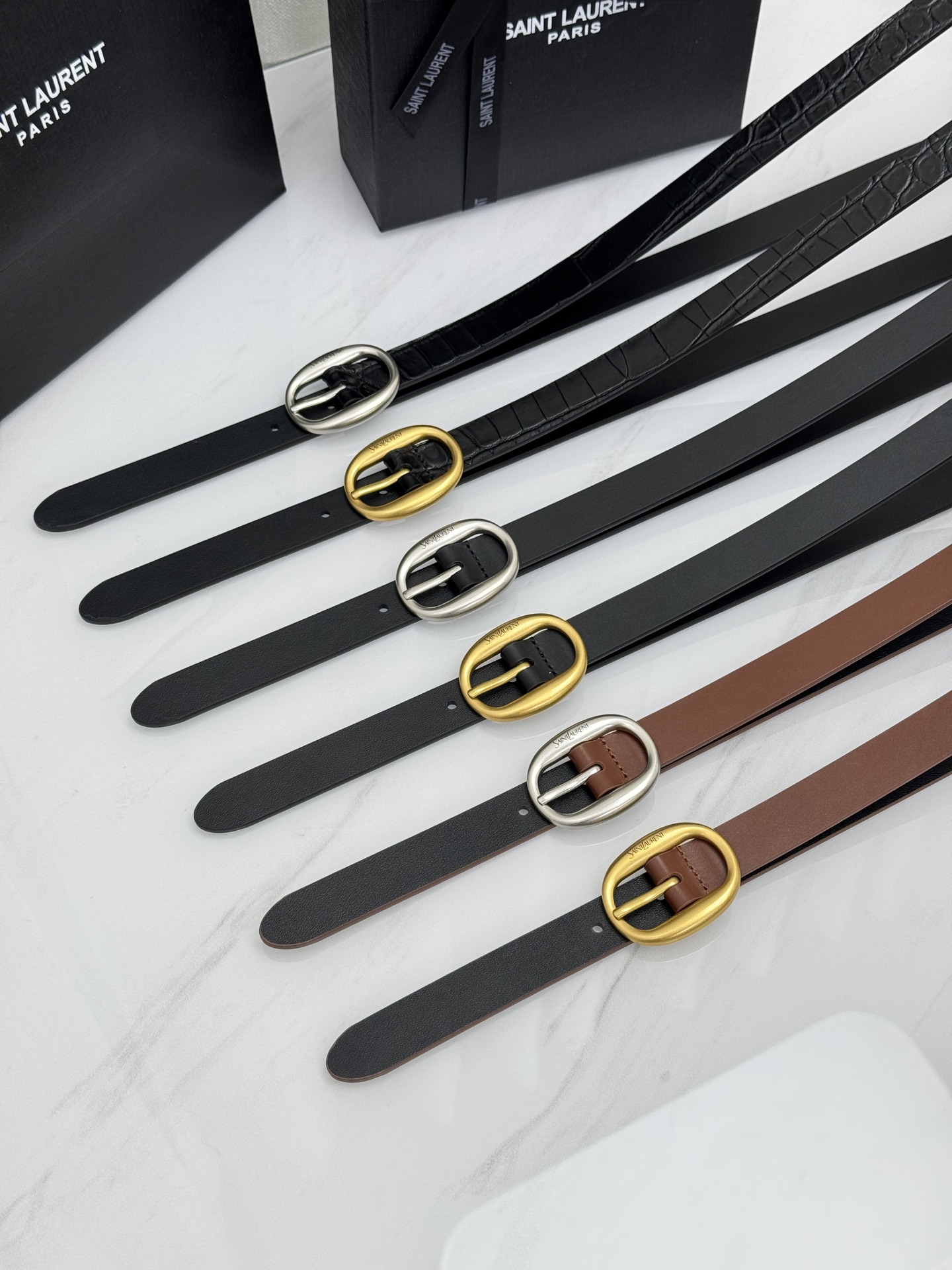Saint Laurent 圣罗兰女士腰带皮带 原厂真金电渡扣头，意大利原厂皮，宽2.0cm，代购级。