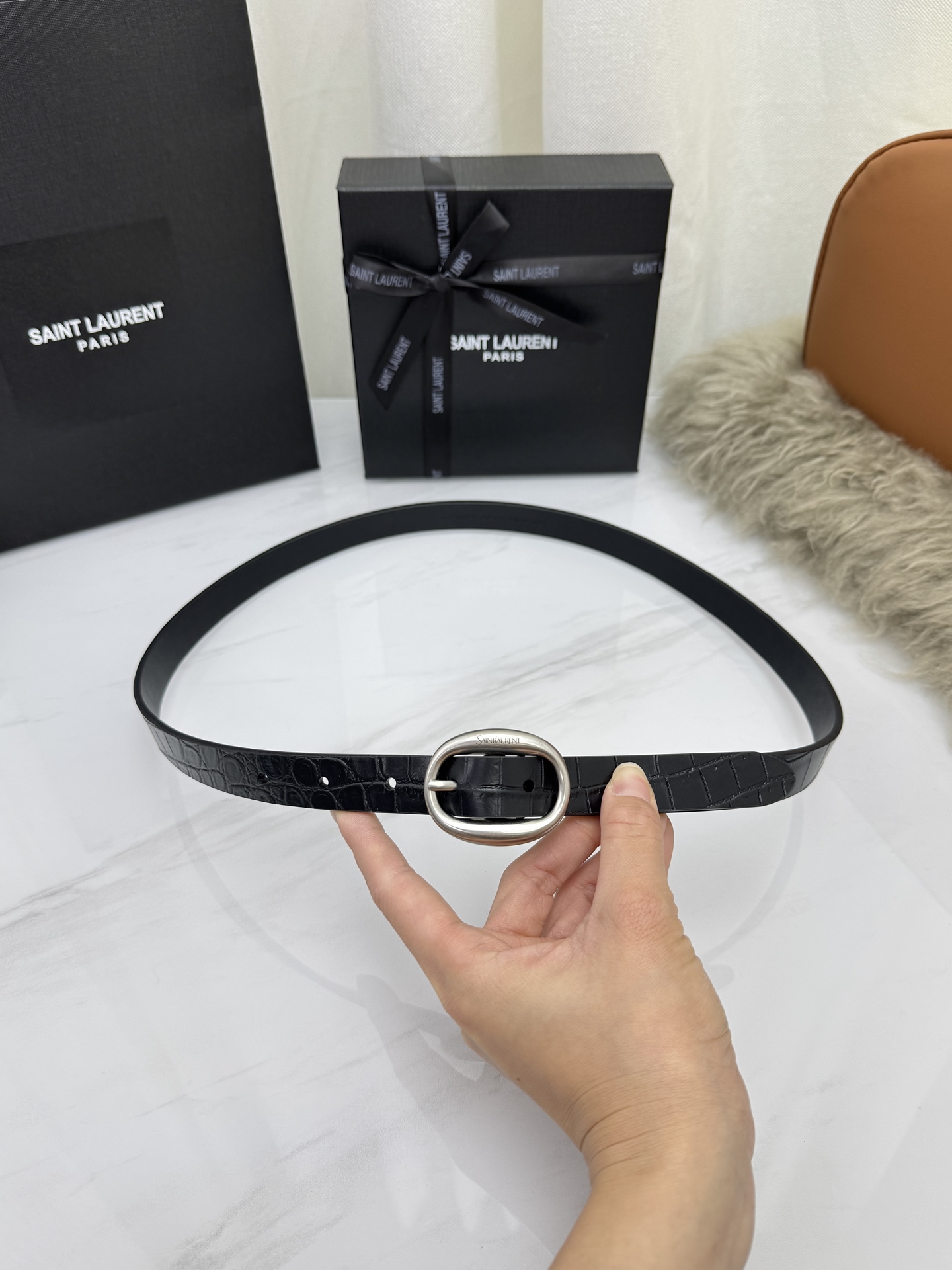 Saint Laurent 圣罗兰女士腰带皮带 原厂真金电渡扣头，意大利原厂皮，宽2.0cm，代购级。