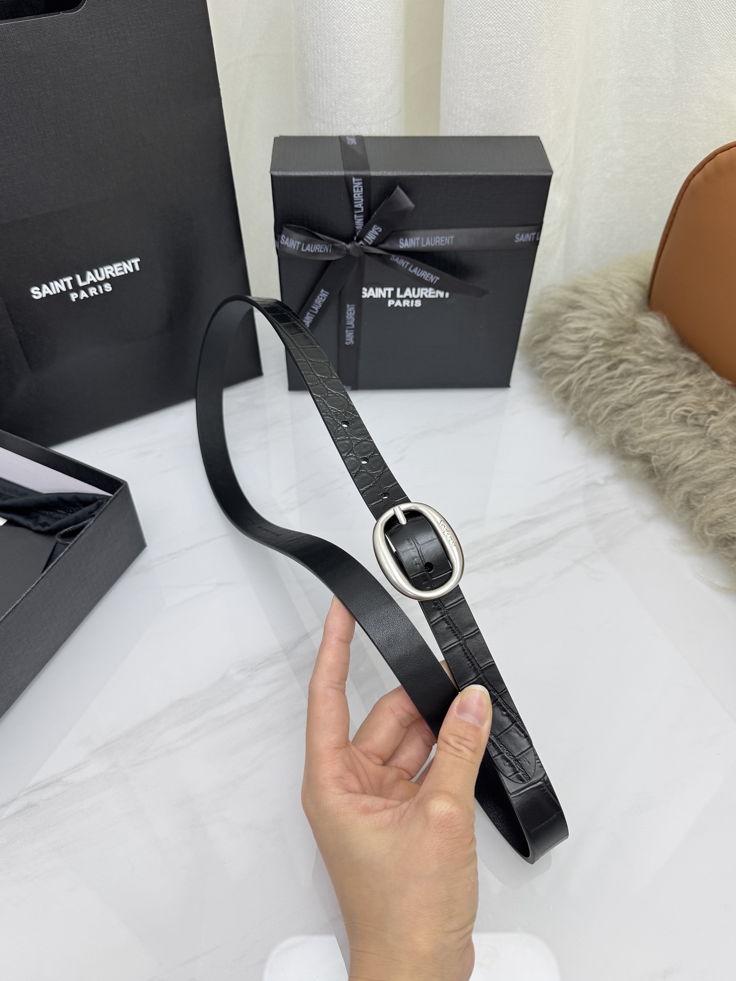 Saint Laurent 圣罗兰女士腰带皮带 原厂真金电渡扣头，意大利原厂皮，宽2.0cm，代购级。