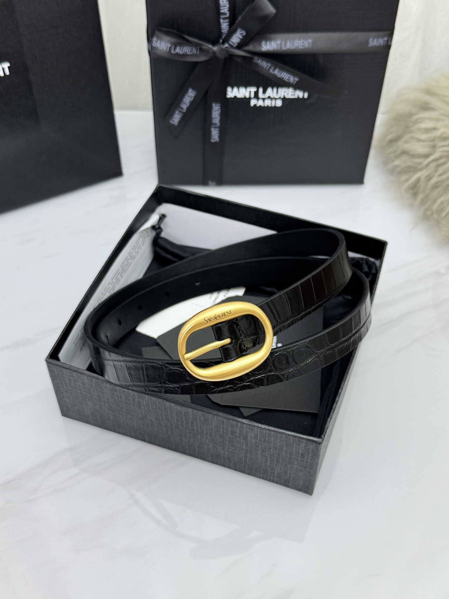 Saint Laurent 圣罗兰女士腰带皮带 原厂真金电渡扣头，意大利原厂皮，宽2.0cm，代购级。