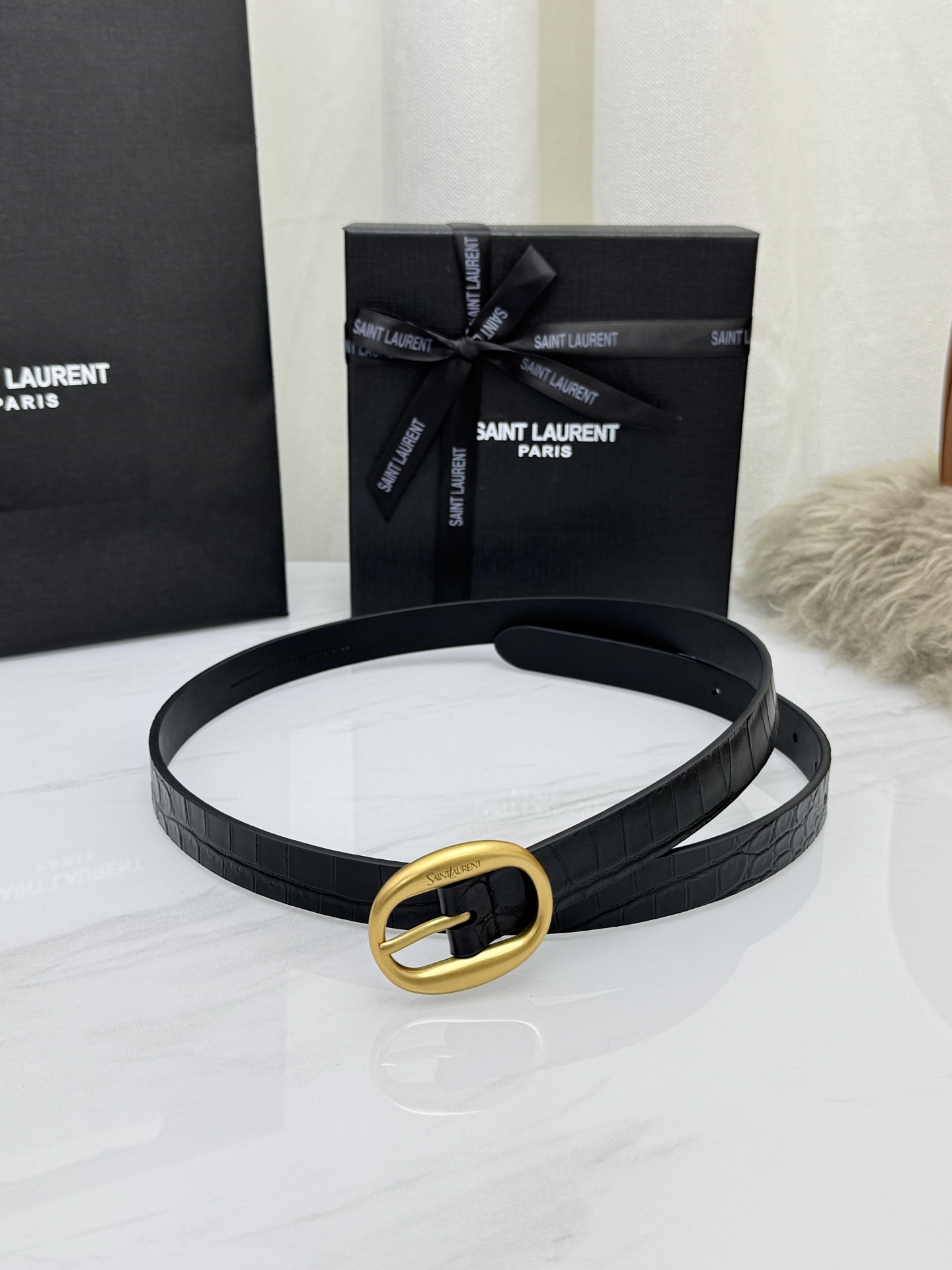 Saint Laurent 圣罗兰女士腰带皮带 原厂真金电渡扣头，意大利原厂皮，宽2.0cm，代购级。