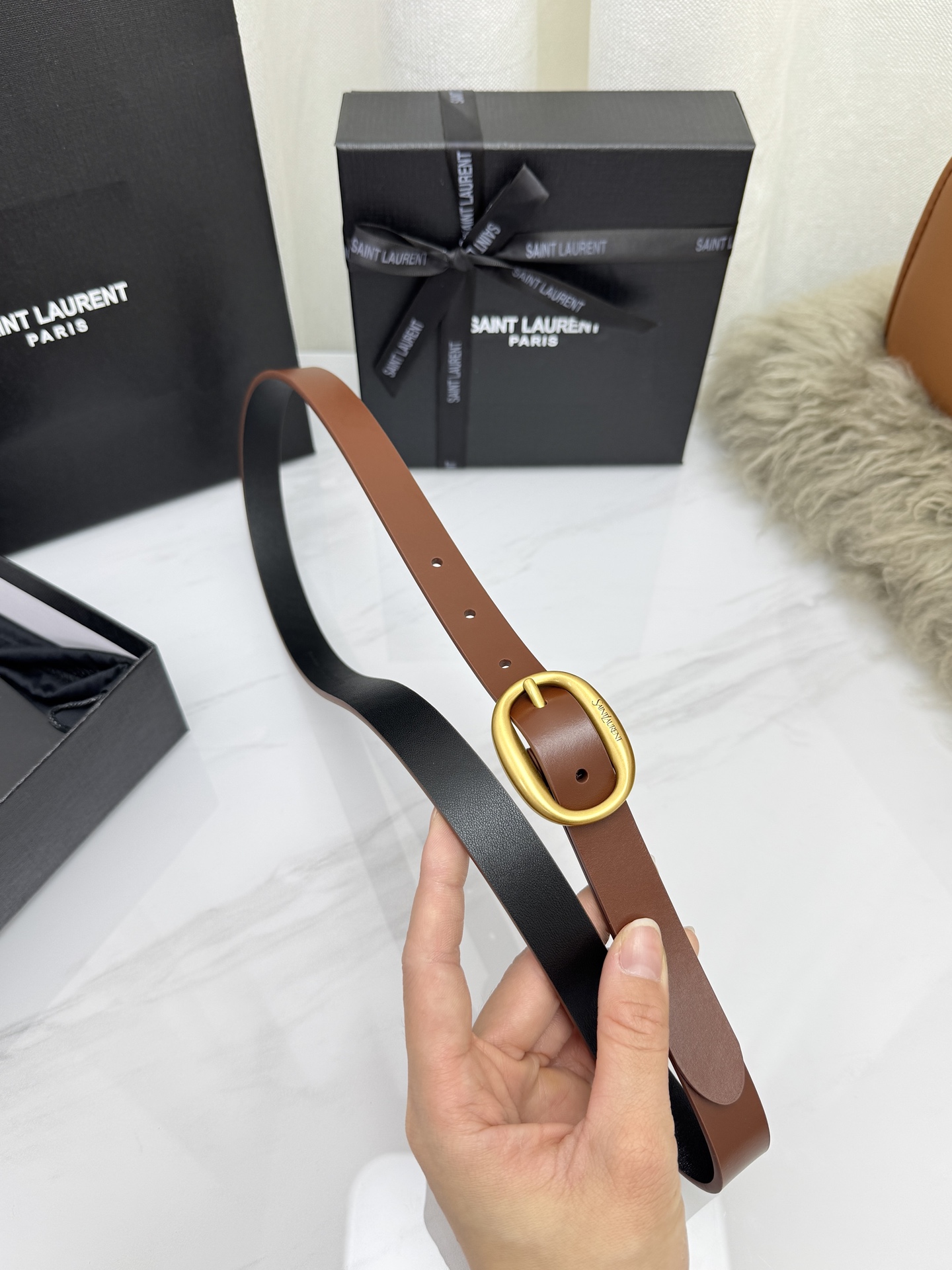 Saint Laurent 圣罗兰女士腰带皮带 原厂真金电渡扣头，意大利原厂皮，宽2.0cm，代购级。