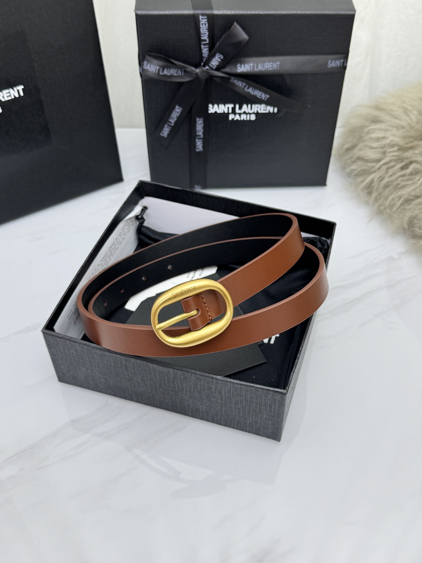 Saint Laurent 圣罗兰女士腰带皮带 原厂真金电渡扣头，意大利原厂皮，宽2.0cm，代购级。