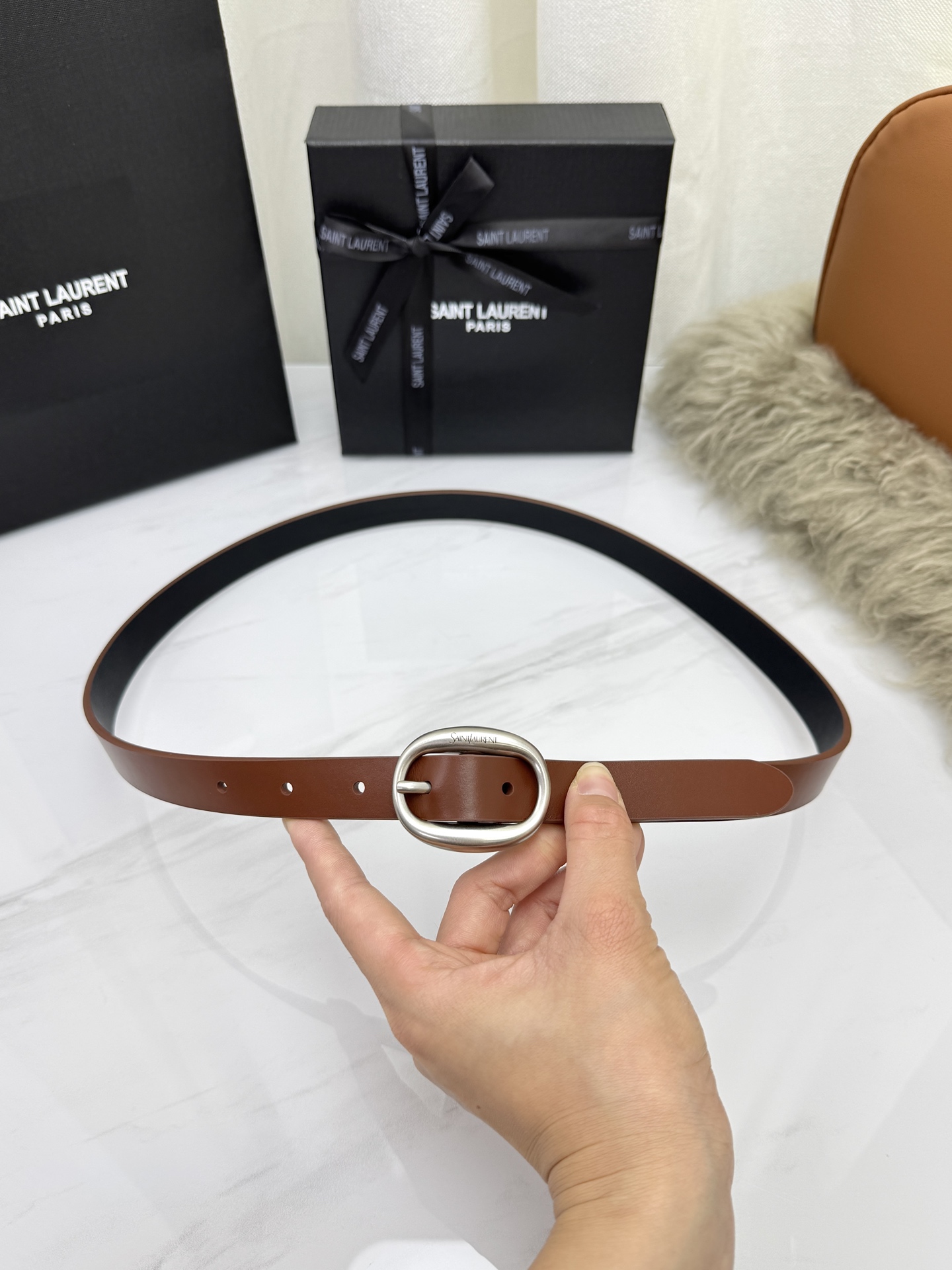 Saint Laurent 圣罗兰女士腰带皮带 原厂真金电渡扣头，意大利原厂皮，宽2.0cm，代购级。
