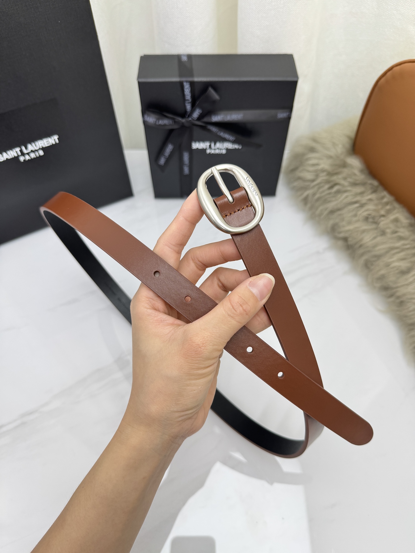 Saint Laurent 圣罗兰女士腰带皮带 原厂真金电渡扣头，意大利原厂皮，宽2.0cm，代购级。