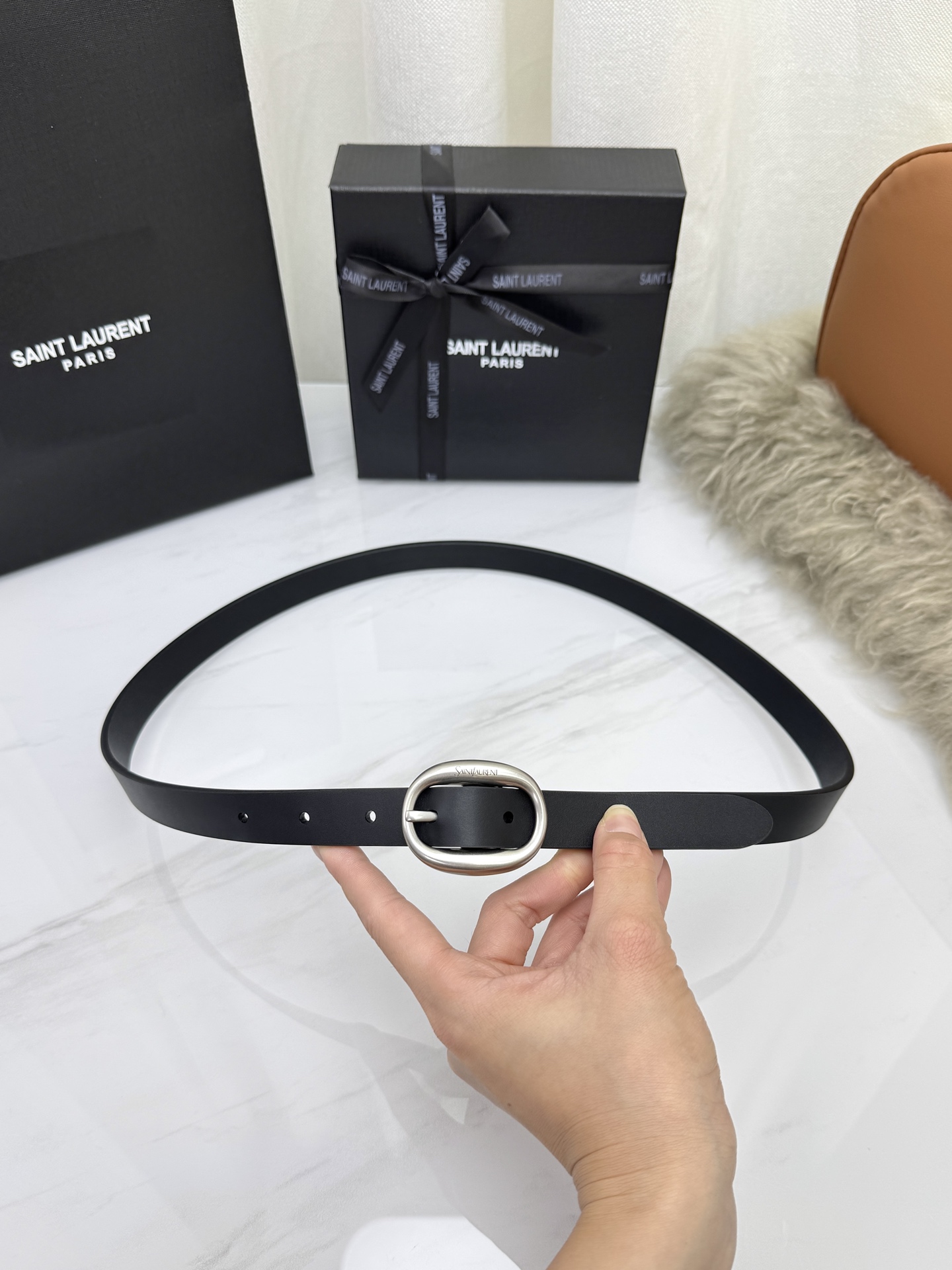 Saint Laurent 圣罗兰女士腰带皮带 原厂真金电渡扣头，意大利原厂皮，宽2.0cm，代购级。